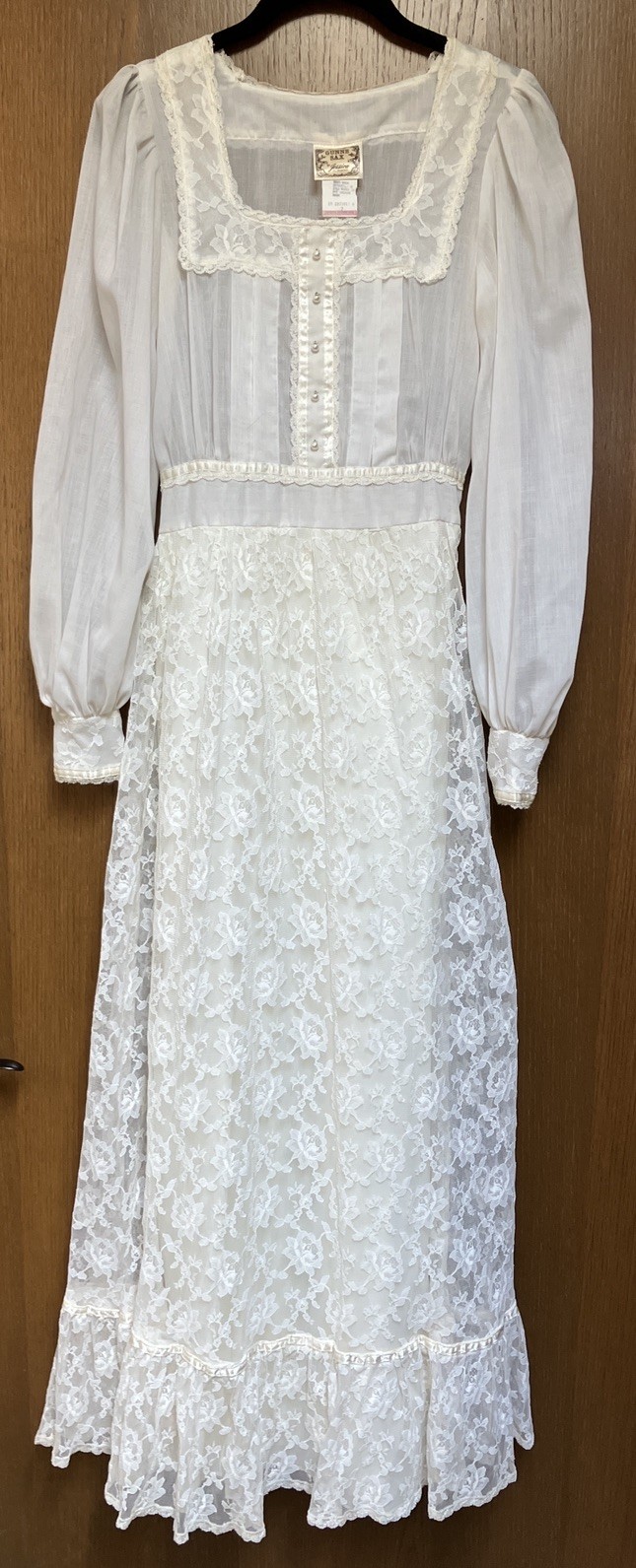 1980s Gunne Sax Off White Lace Maxi Dress Party Wedding Sz 7