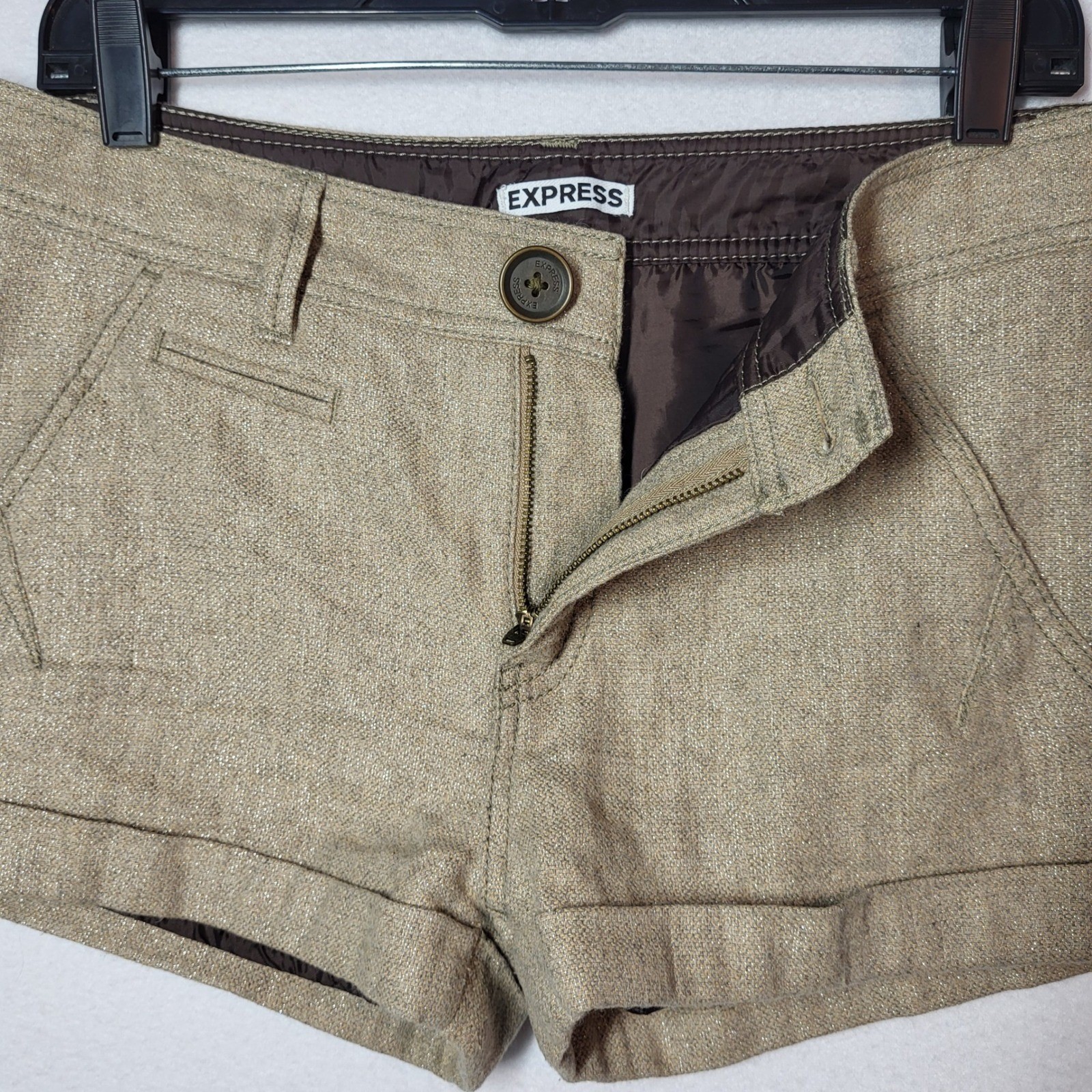 Low Rise Micro Metallic Tan Tweed Shorts Y2K 2010s Indie Sleaze Office Siren 6