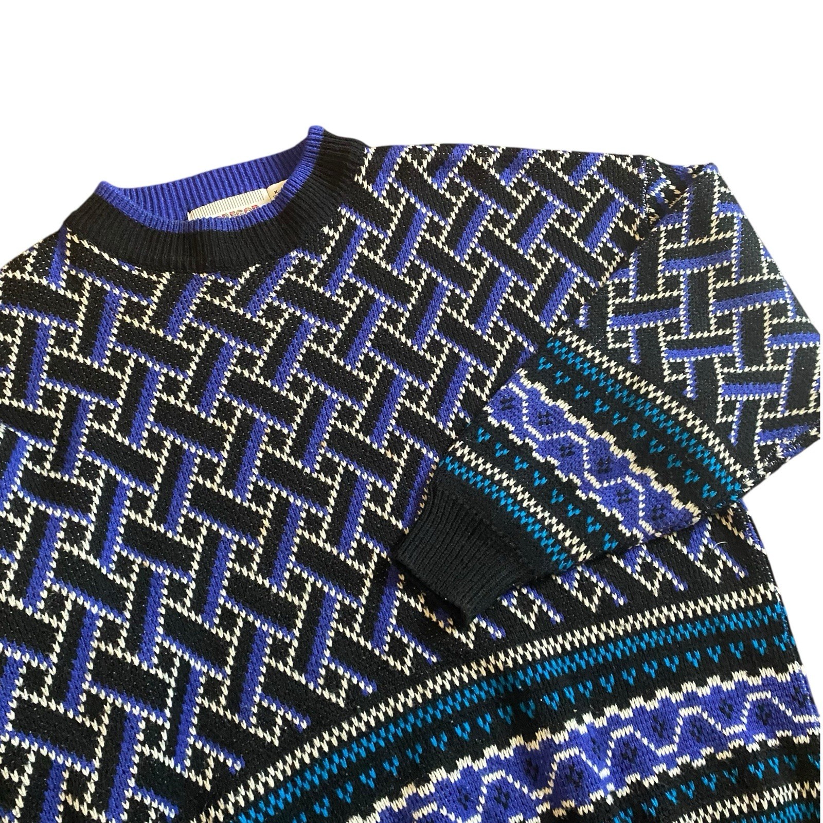 McGregor Knit Fisherman Sweater VTG XL Geometric Crewneck Pullover Abstract