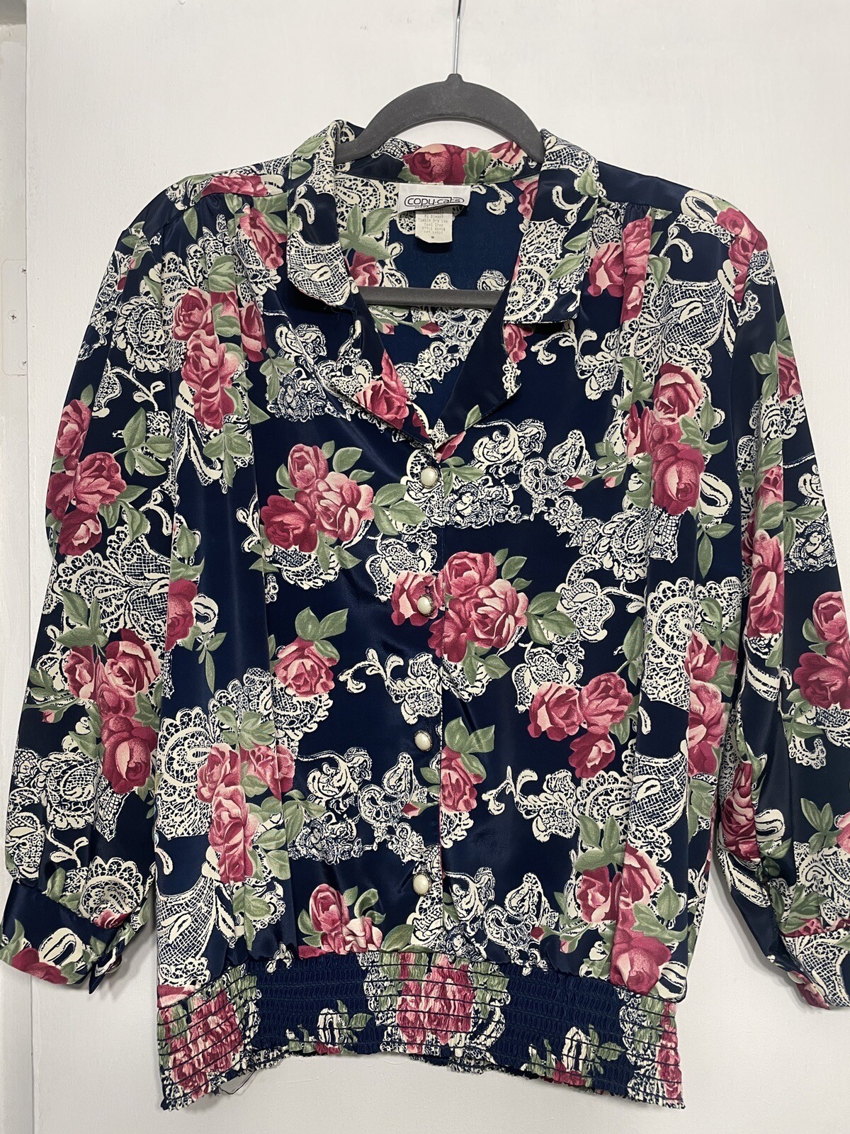 VINTAGE Copy Cats Woman Button Up Blouse Floral Rose Pattern Size 8