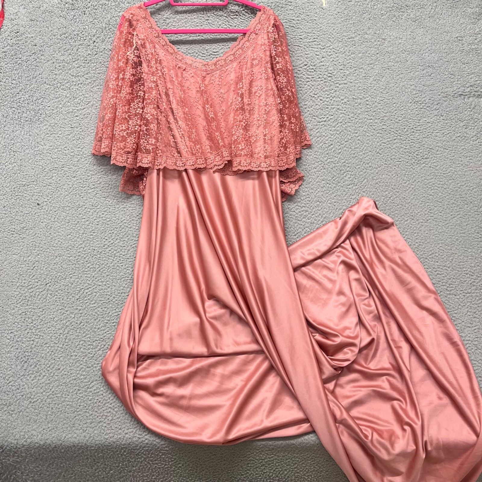 Vintage Cottagecore Dress Womens XL Pink Satin Lace Whimsical Fairy Flower Child