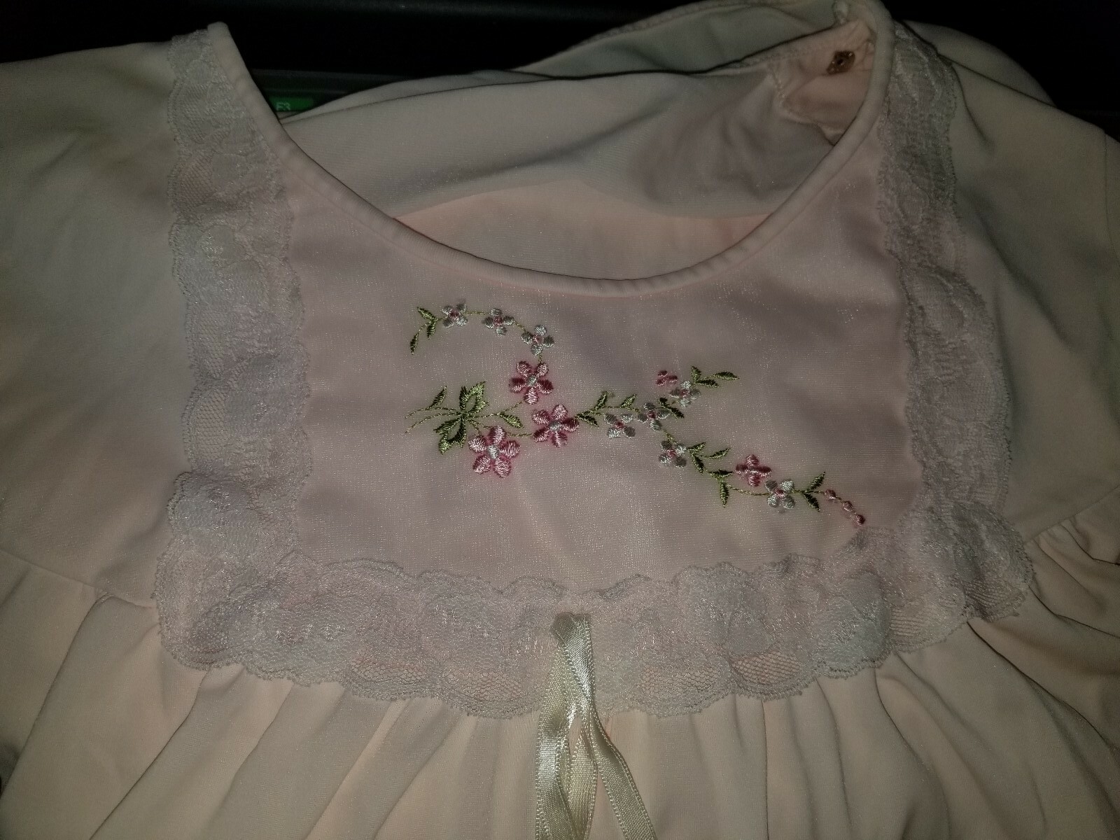 Unique Vintage Shadowline Pink Embroidery Flowers with Back Snap Closure Medium