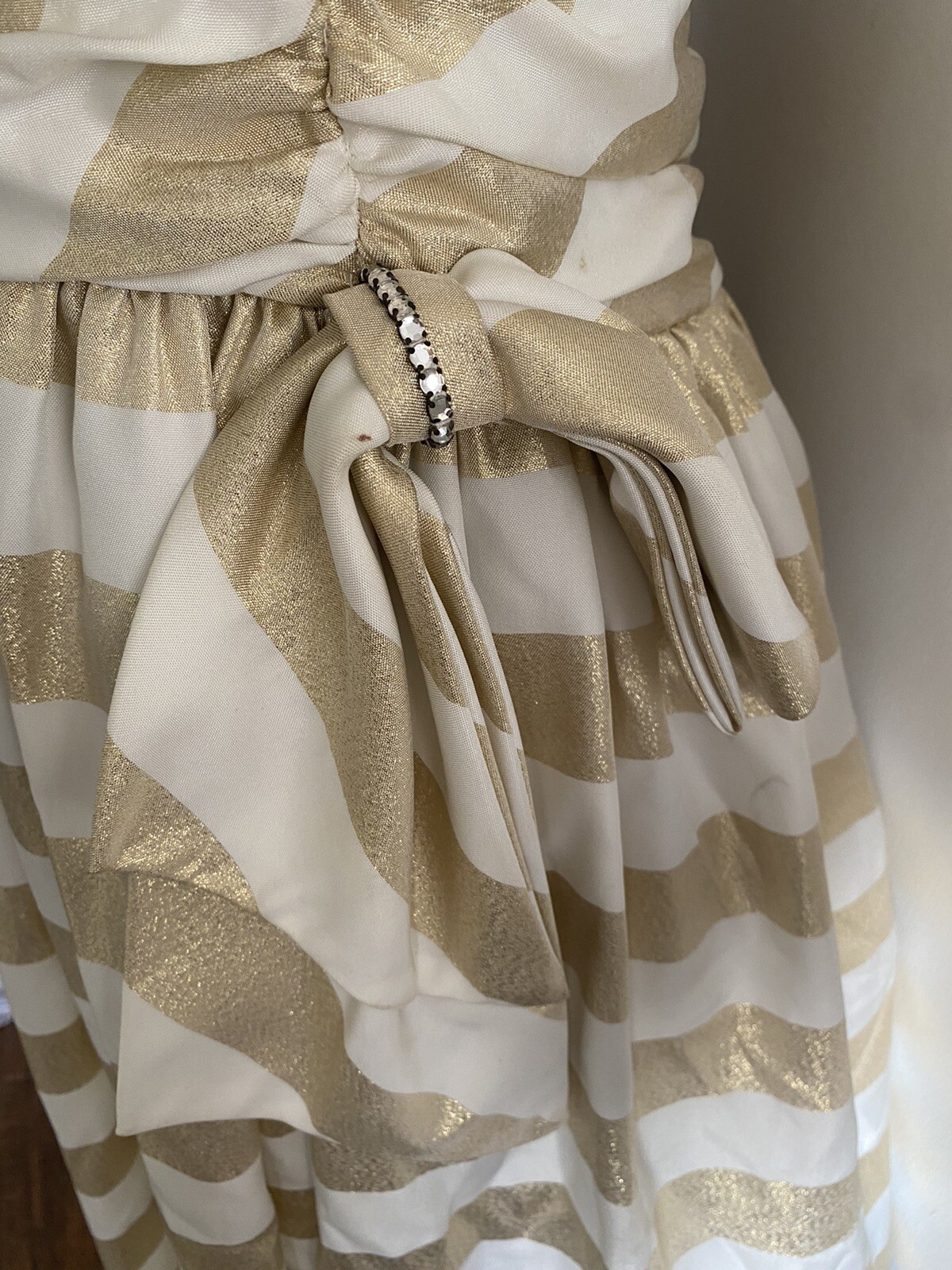 Vintage Niki Originals Halter Dress Prom White & Gold Metallic Union Label SZ 14