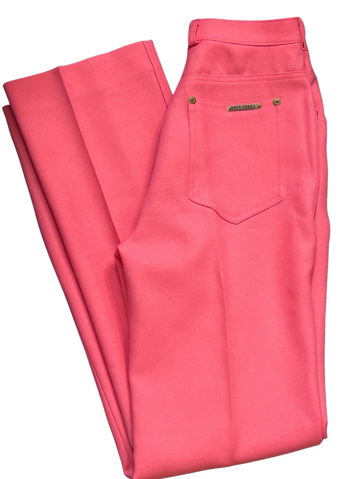 Vintage 70s Womens Loubella Coral Pink Polyester High Waist Pants 24 Inch Waist