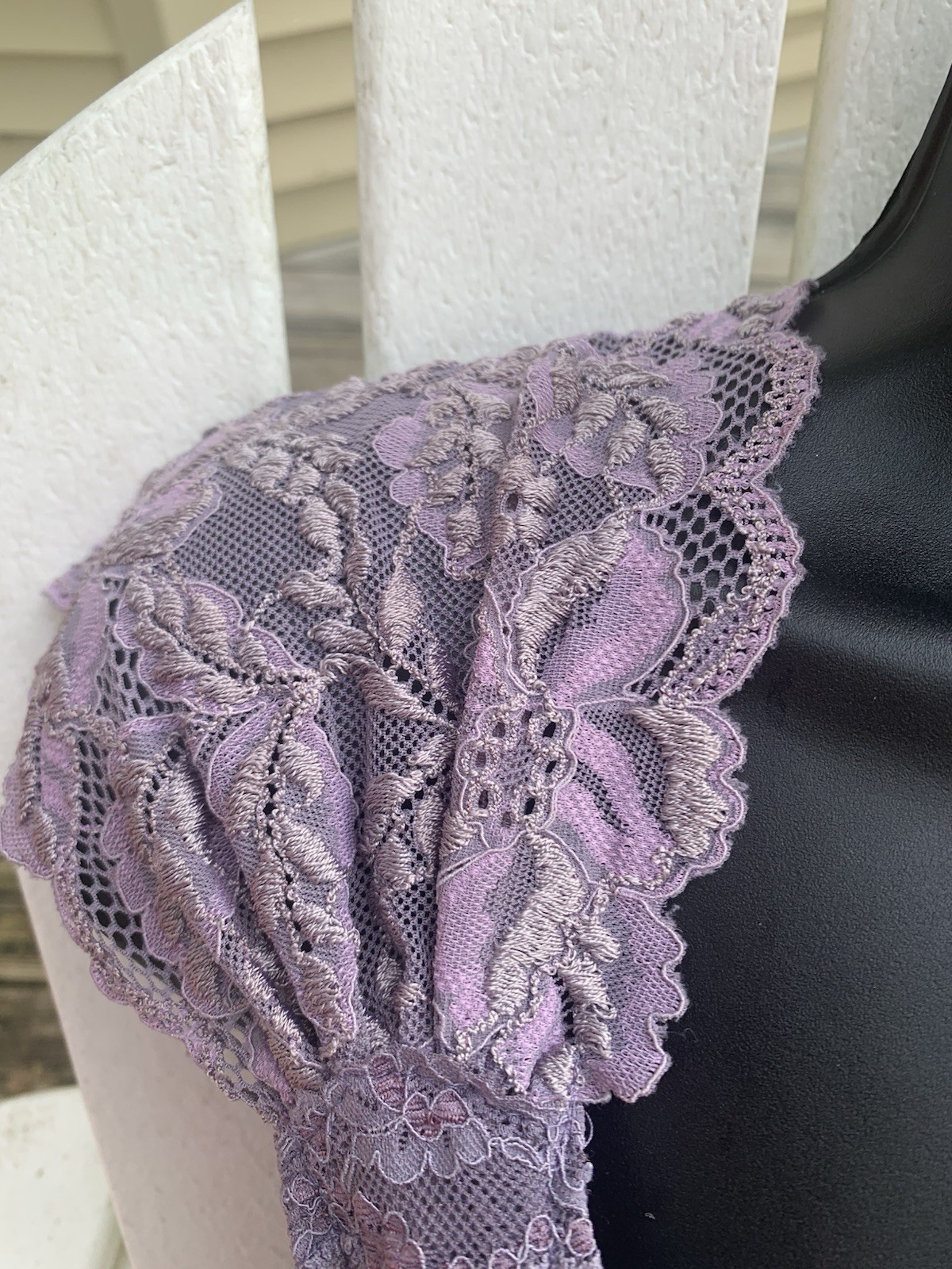Ann Ferriday Fairy Top Lavender Purple Faux Wrap Lace Stretch Lace M