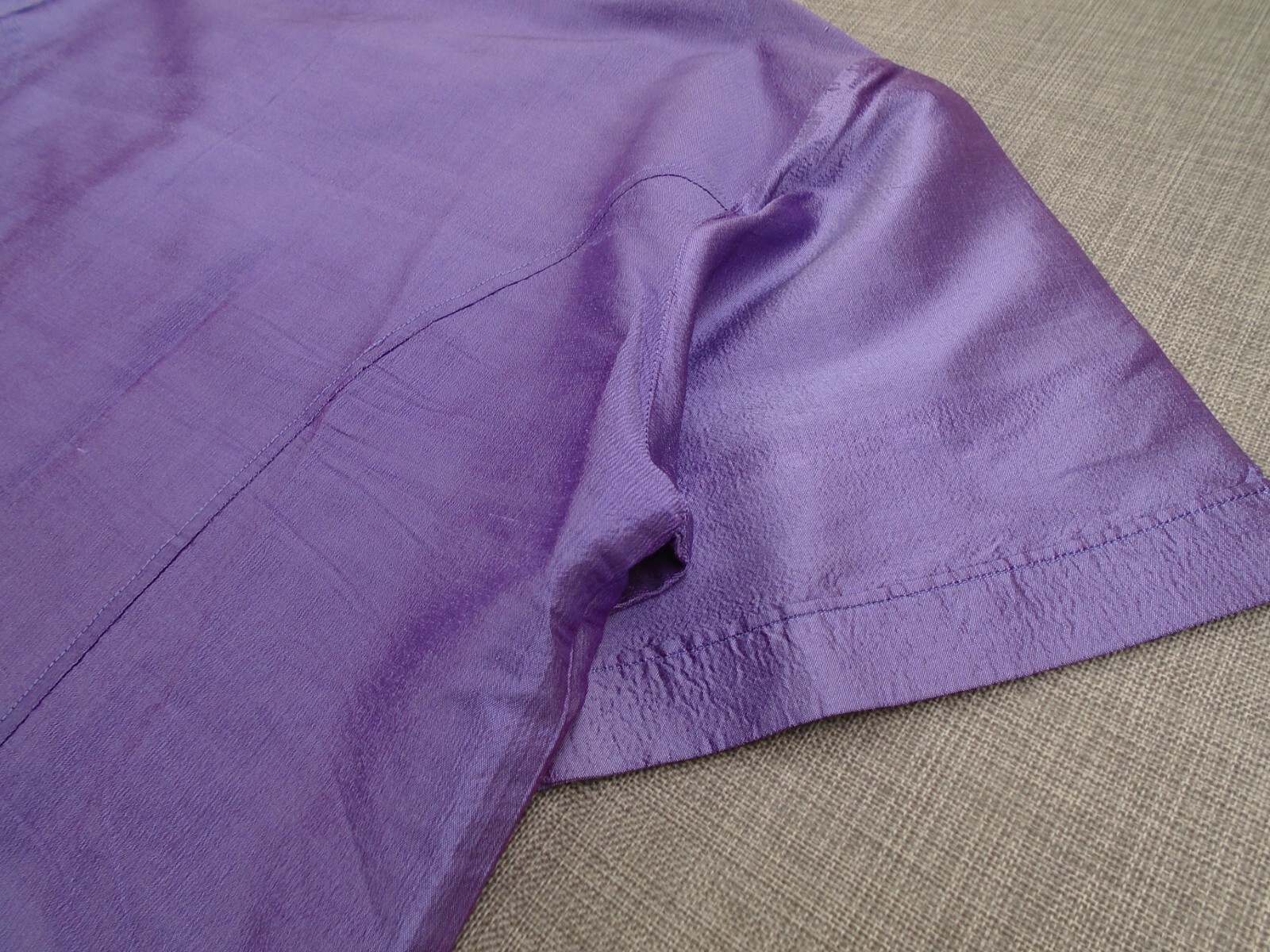 Silk Thai 100% Silk Shirt Short Sleeve Button Up XXL Purple