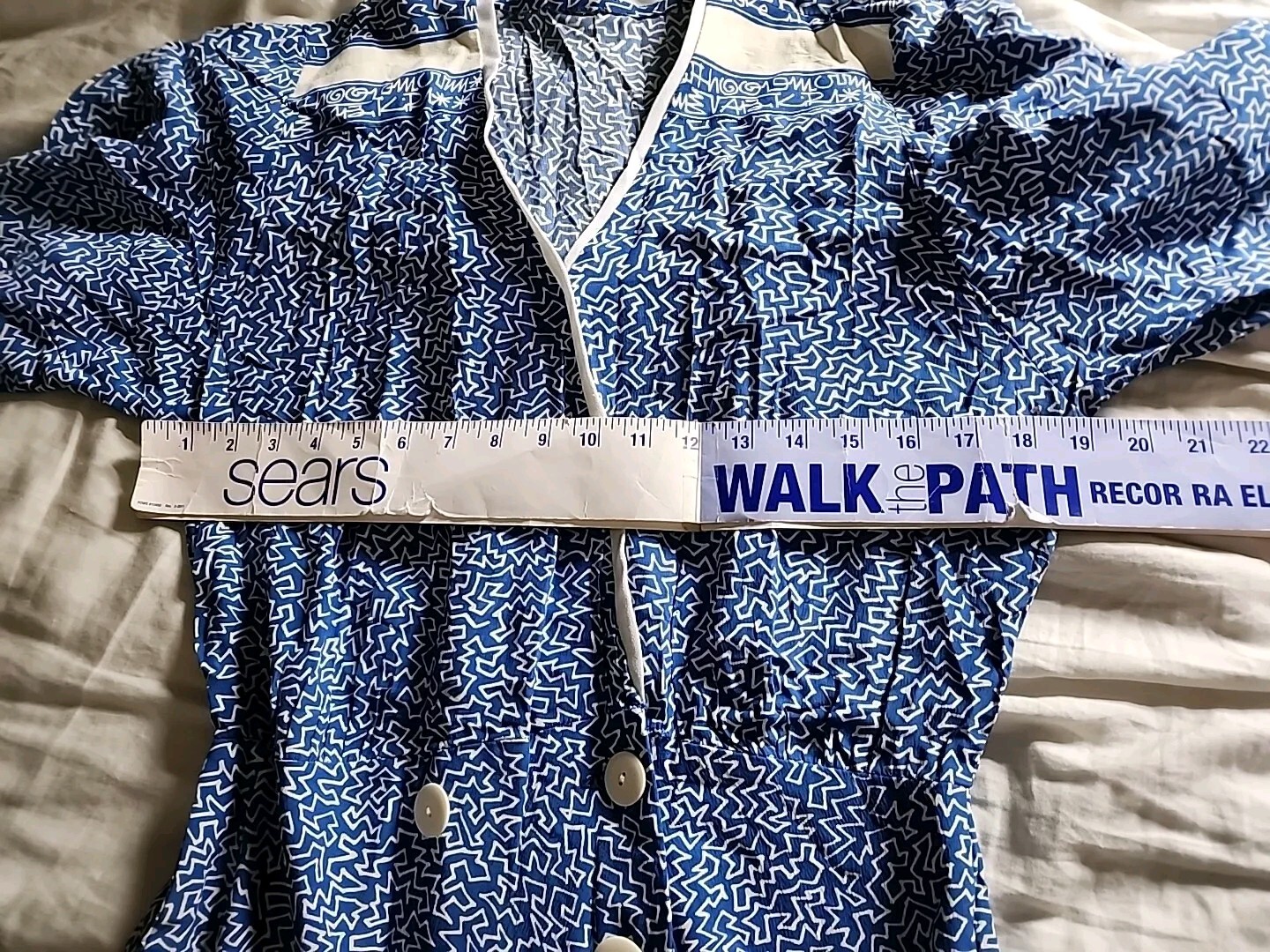 Blue And White 60s Mod Vintage Maxi Dress Fit And Flare Size X-Small/Small