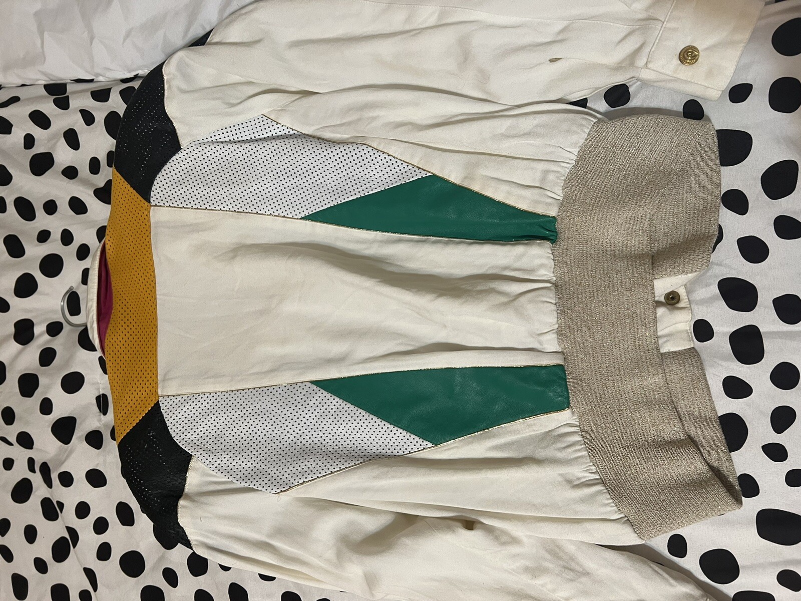 Vintage 80’s Deja Vu Designs COLORBLOCK White Leather Gold Snap Jacket S