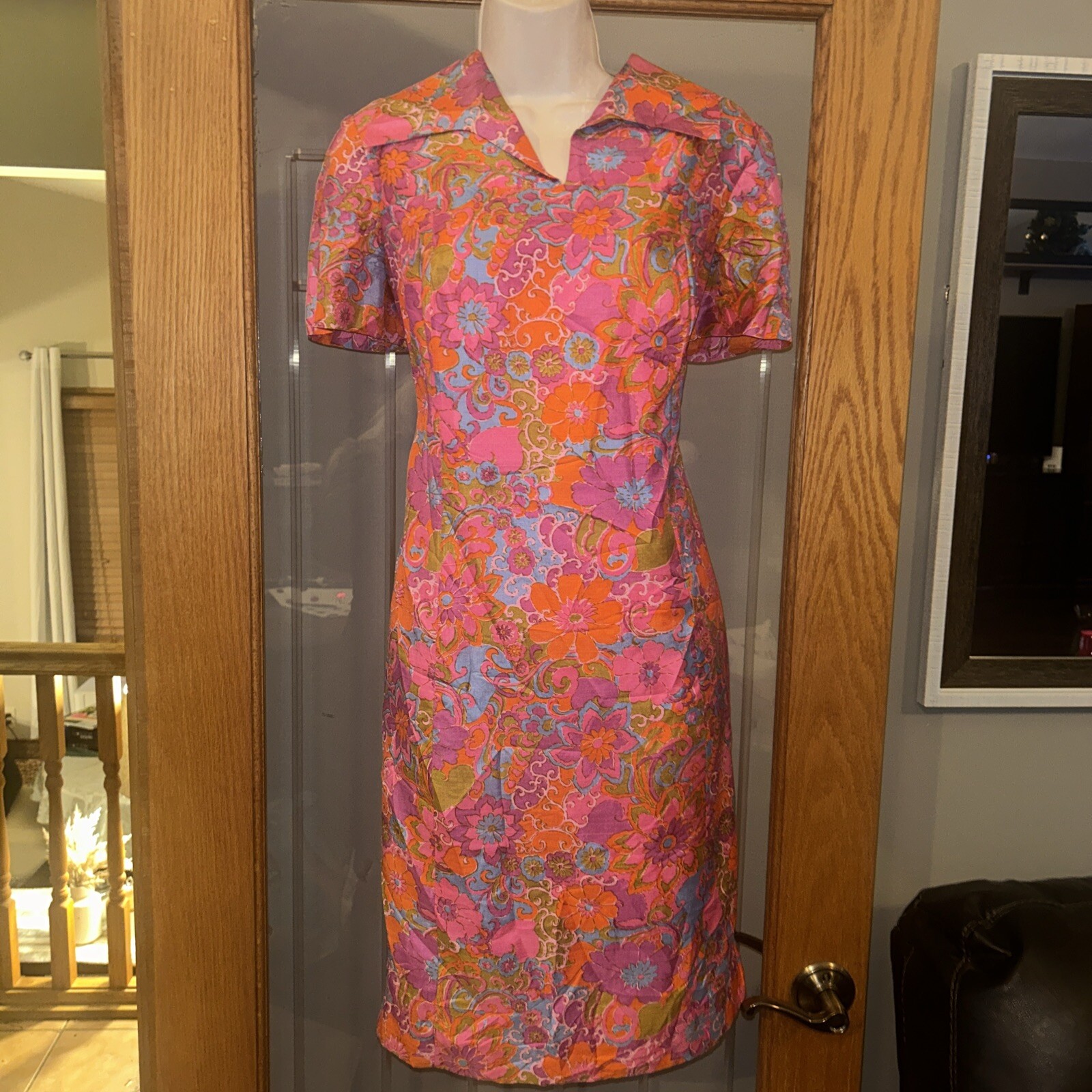 Vintage 60’s Thai 100% Silk Pink Floral Dress Bangkok K.S. Wong
