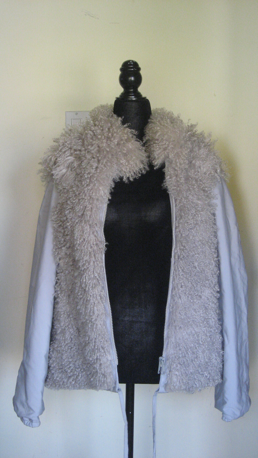 Vintage 70s Gray Mongolian Curly Lamb Reversible Bomber Jacket Boho Snow Bunny