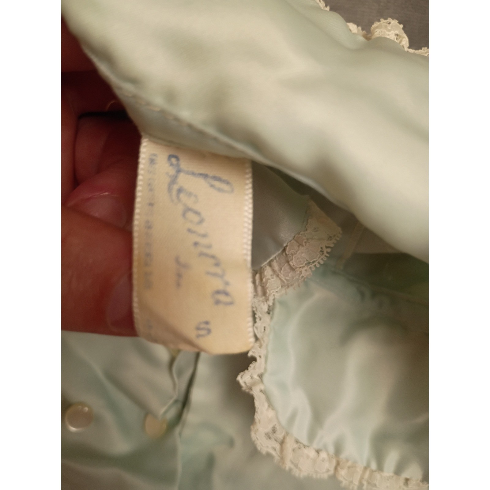 Leonora Vintage Nightgown Womens Small Mint Green Satin Lace Trim Regencycore