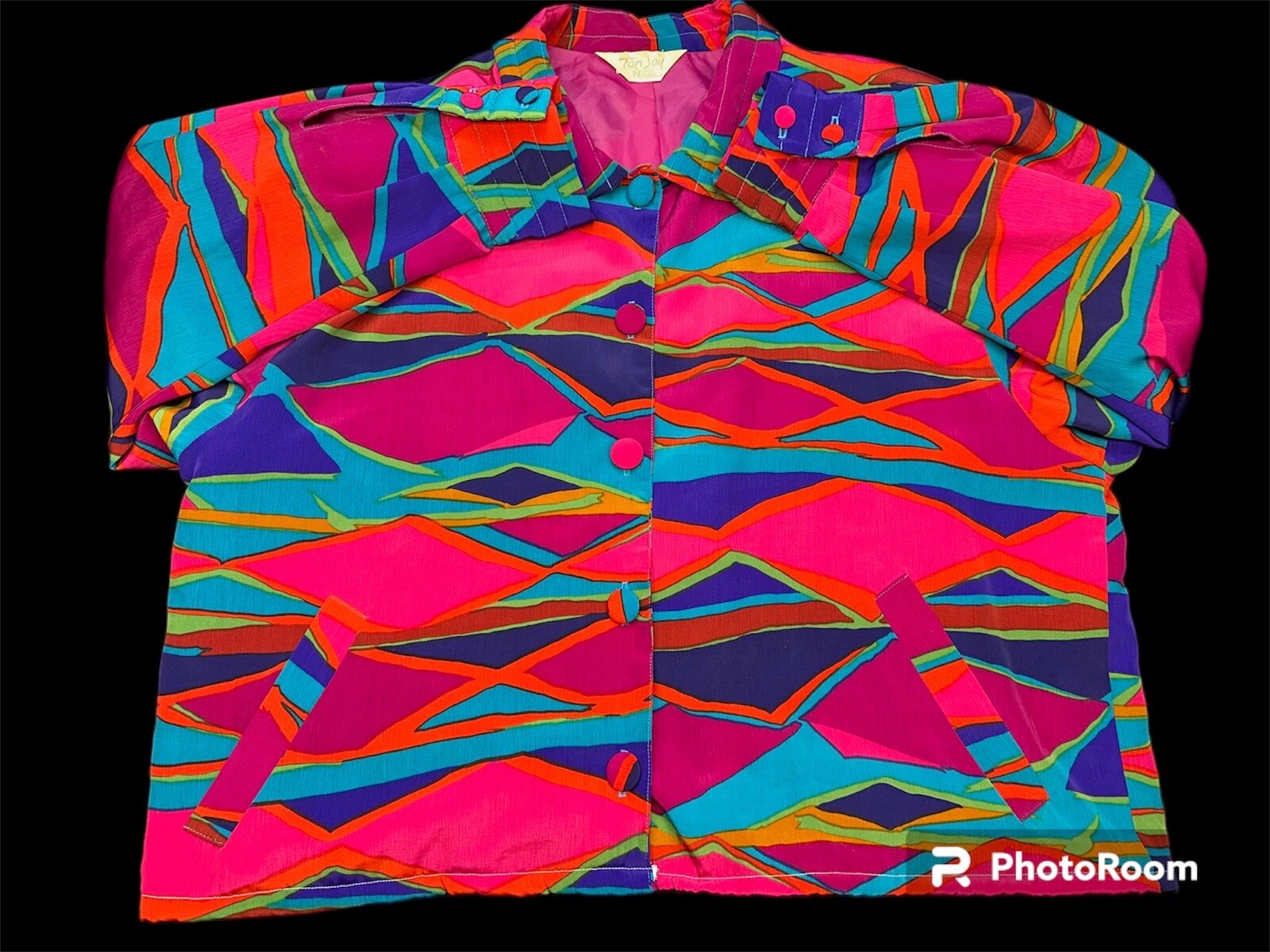 80s Tan Jay Bold Bright Multicolor Print Vintage Jacket