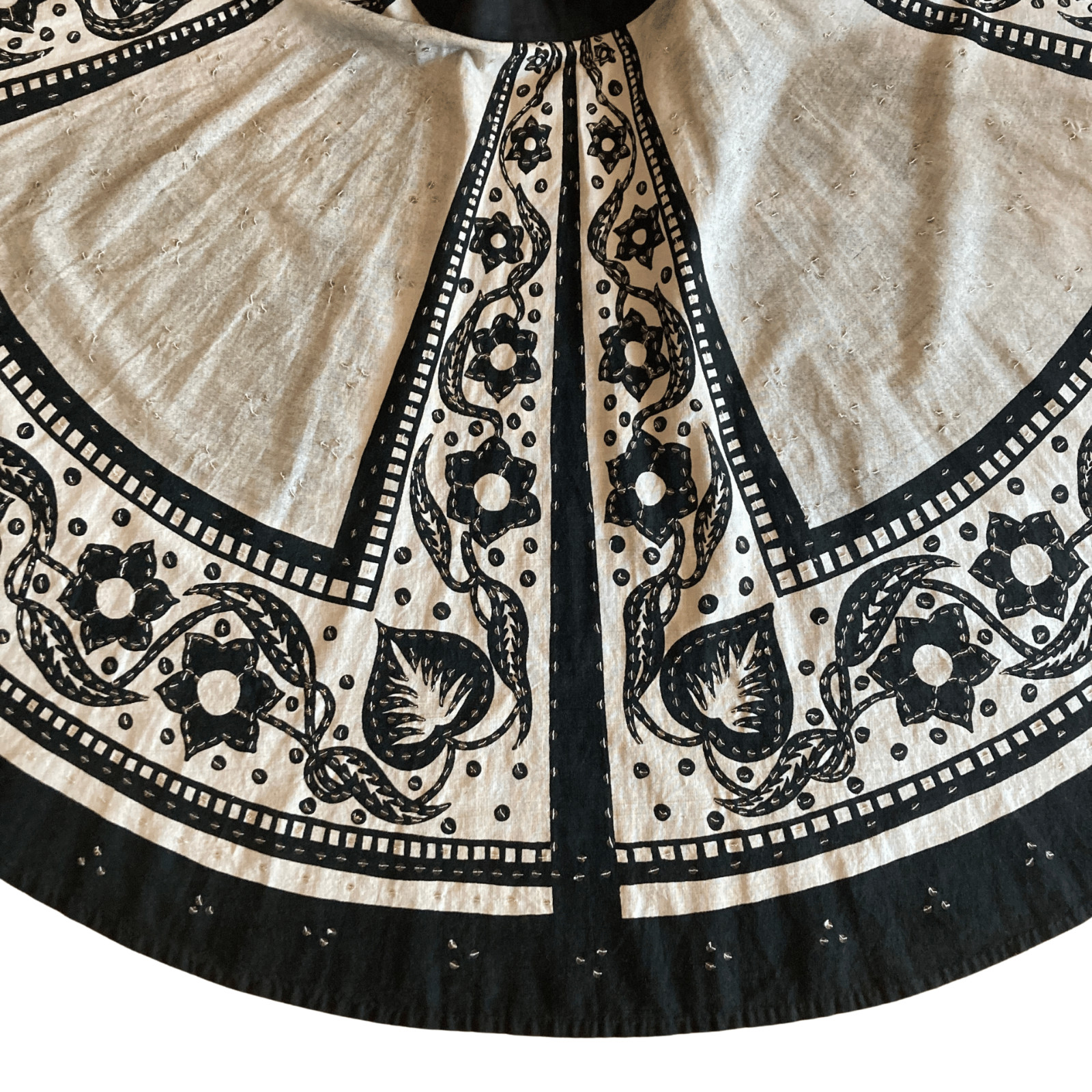 Vintage 1950s Black & Off White Floral Sequin Circle Mexican Skirt | 1950s Skirt