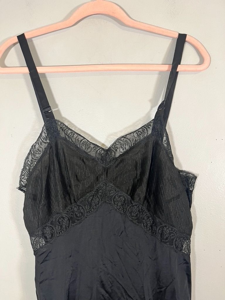 Vintage Floral Lace Lingerie Slip Dress Black 38 Retro Festive Sexy Feminine 60s