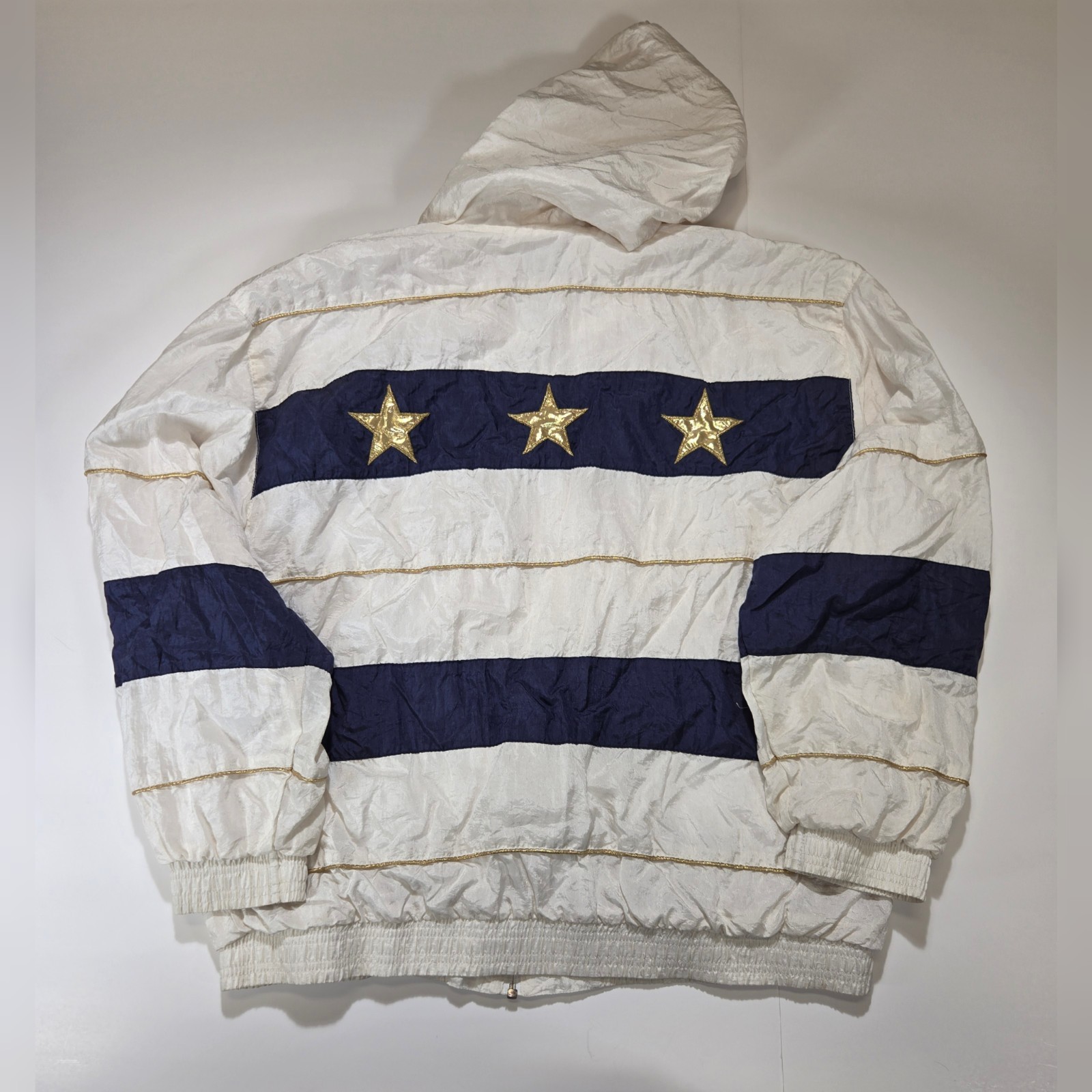 Rhythm Sport Vintage 1980s White Navy Stars Women’s Windbreaker Jacket Sz L