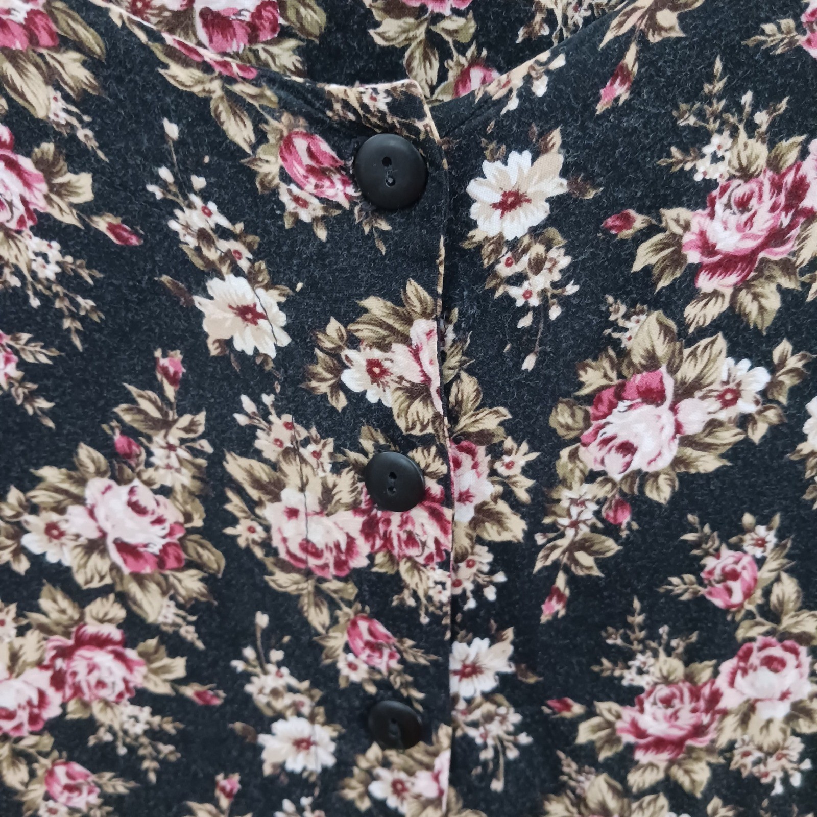 Next Time Vintage 90s Floral Midi Dress Womens 2X Black Pink Rose Cottagecore