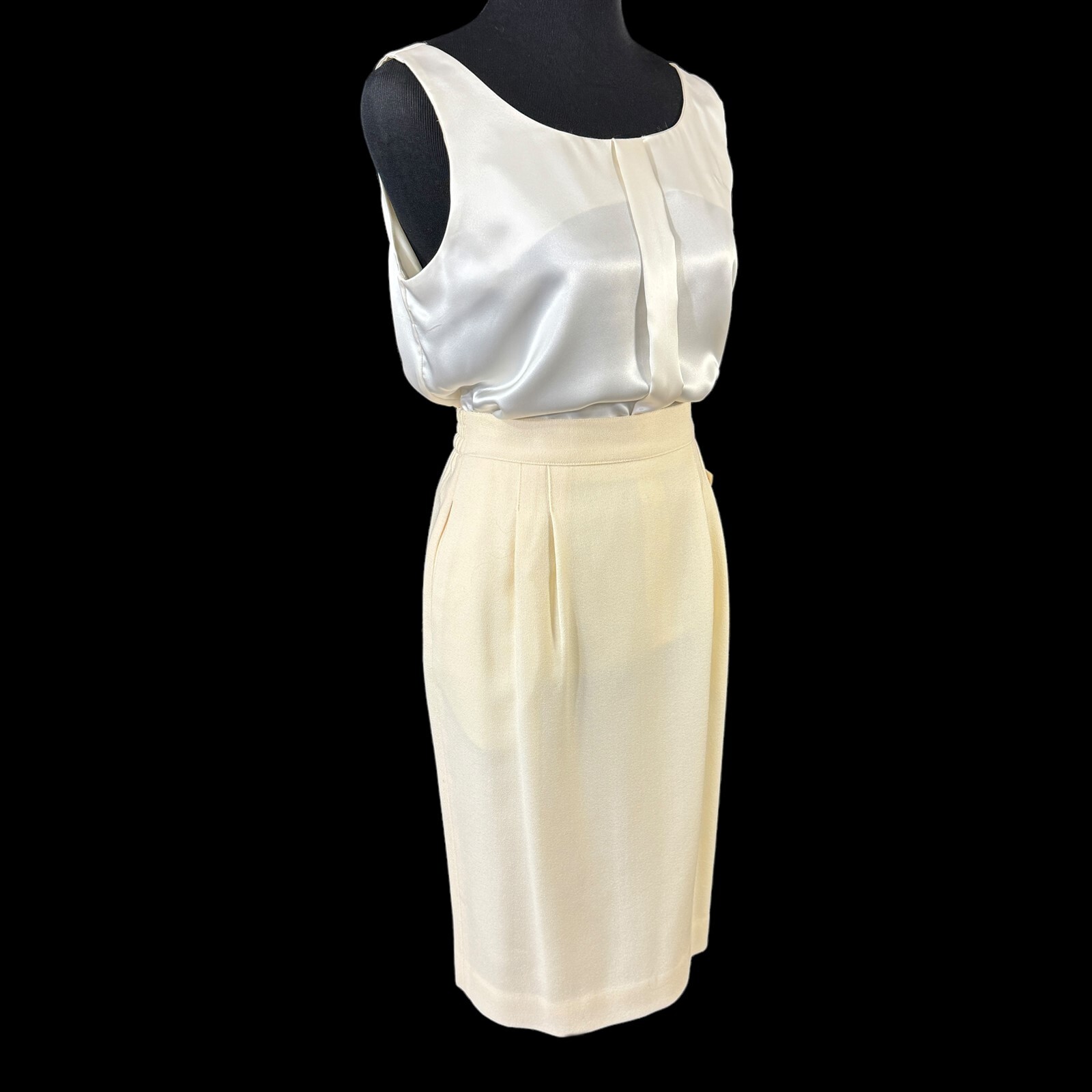 Talbots Winter White Wool Suit Tuxedo Blazer Camisole Skirt Size 6 Vintage 1990s
