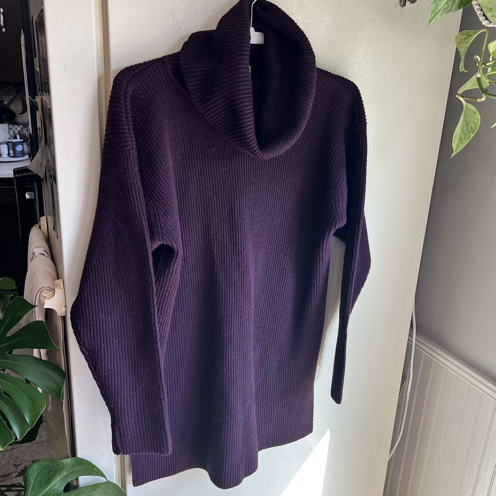Vintage Brooks Brothers Wool Cowl Neck Tunic Sweater Women SZ-L- Ribbed Purple