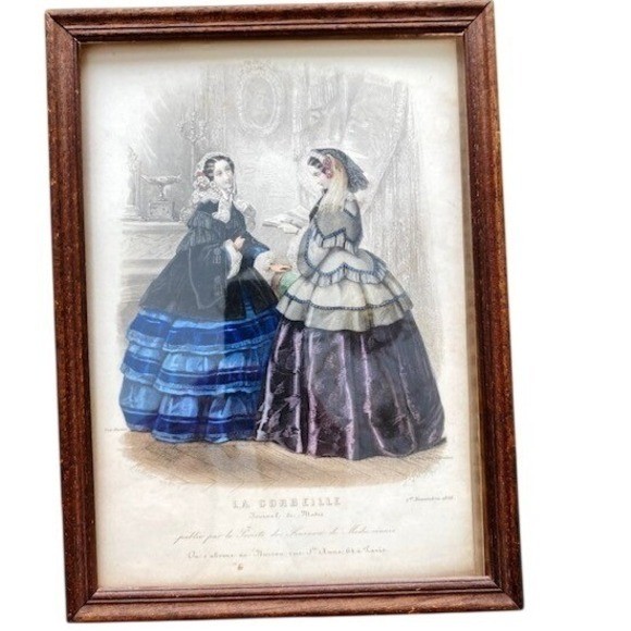 Antique French Fashion Print La Corbeille Journal des Modes 1850s Womens Dresses