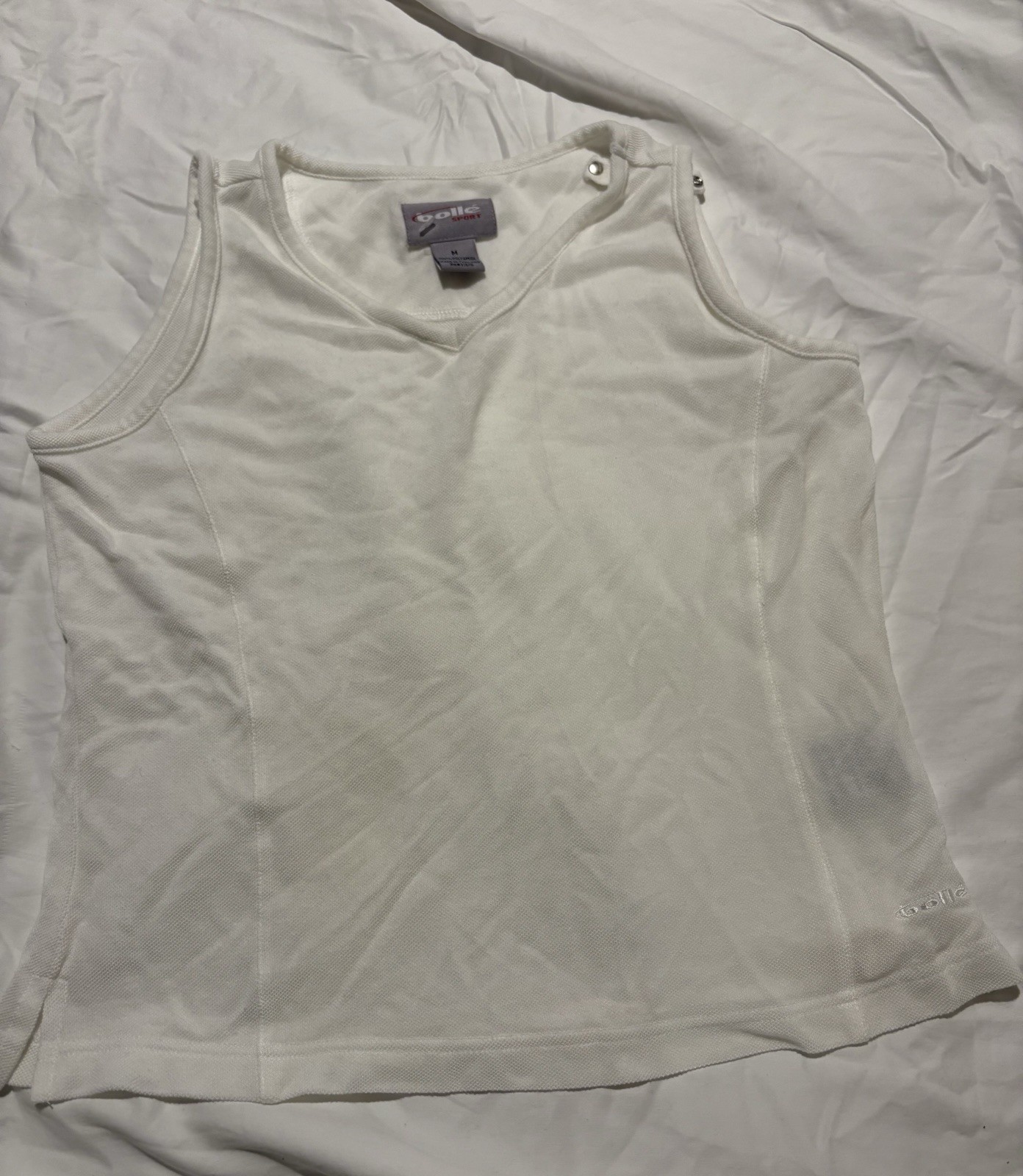 Authentic 2001 Vintage Bollé Sport White Snap-Shoulder Athletic Tank Top