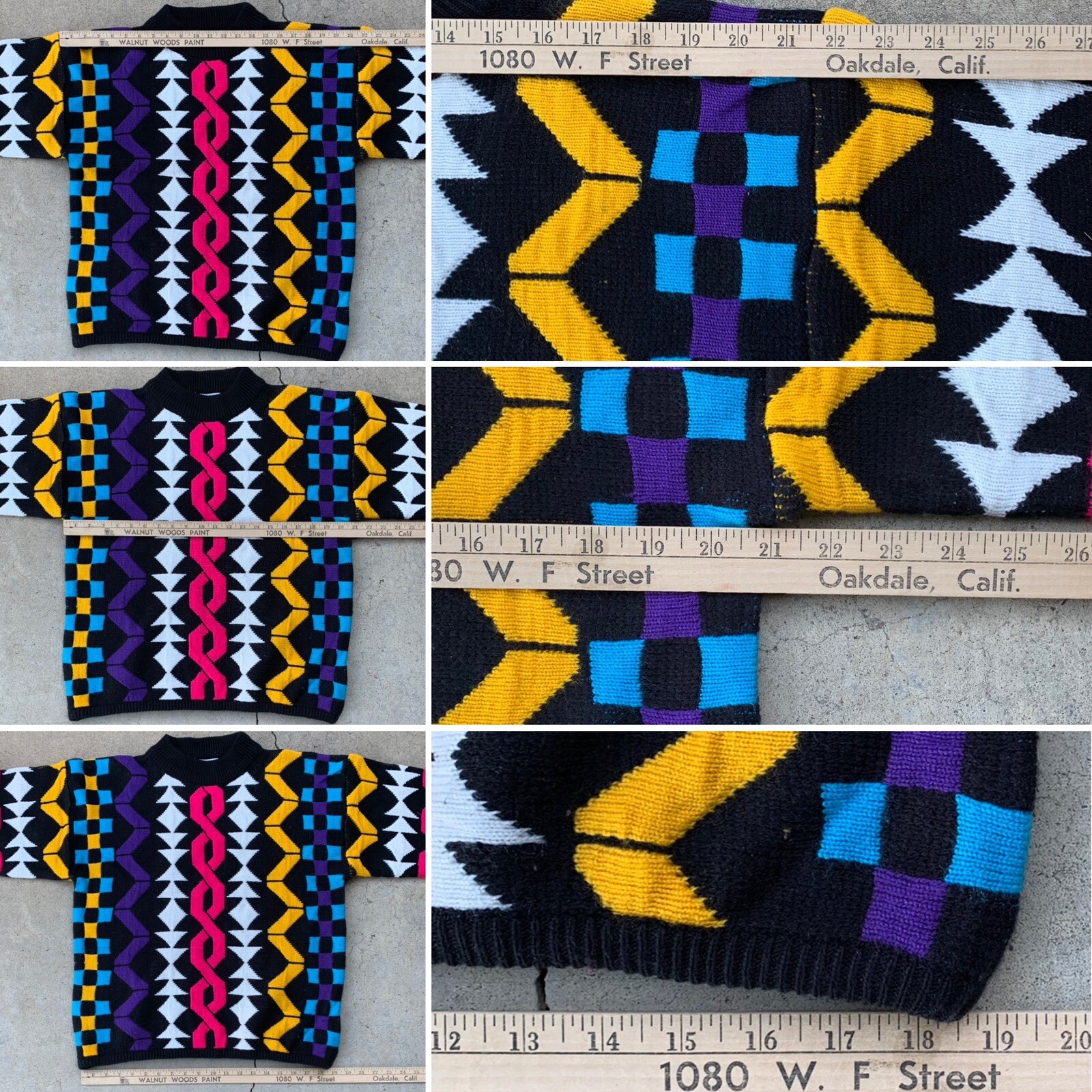 vintage multi-color colorful geometric sweater 1980s 80s Jamie Scott size M