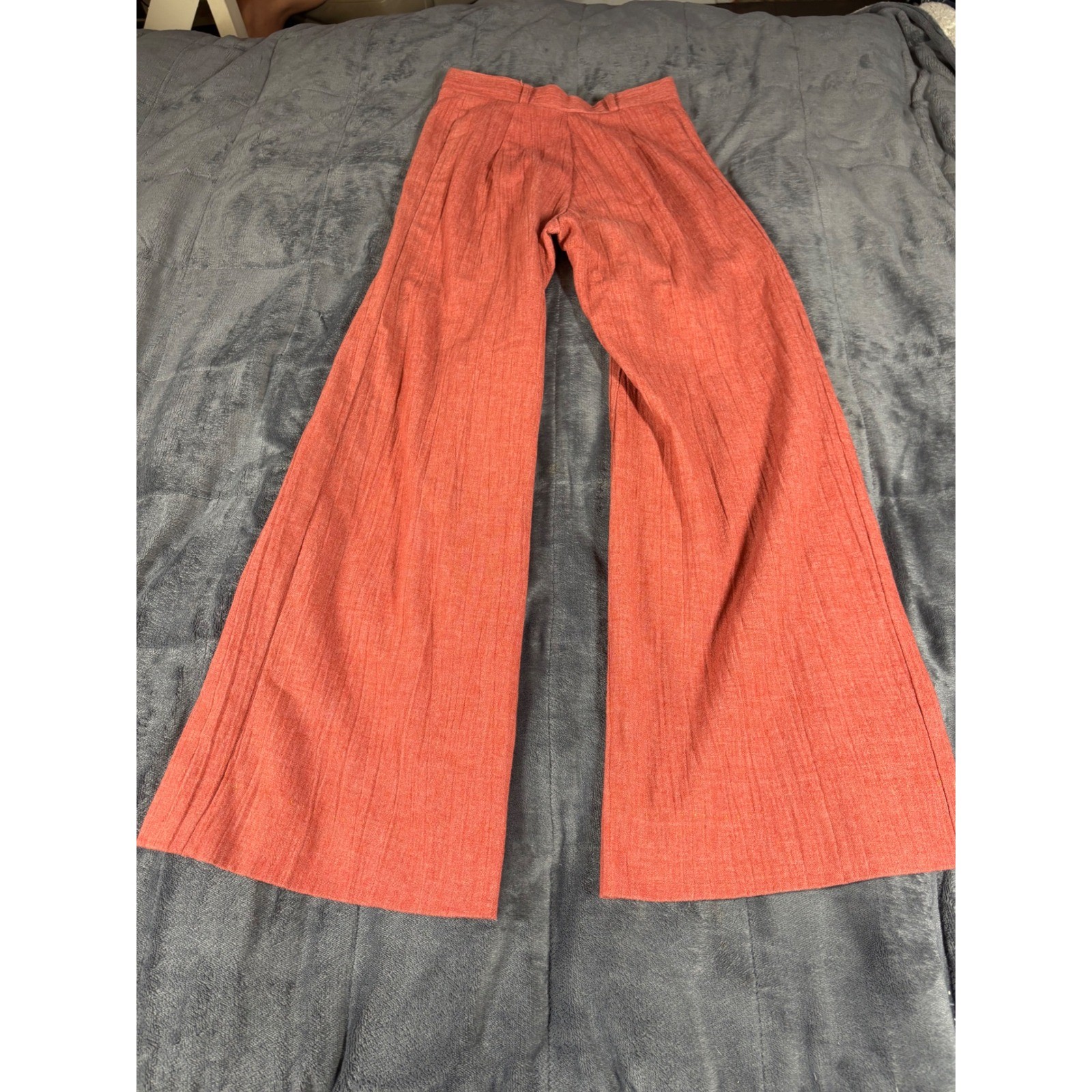 Vintage High Waisted Wide Leg Flare Trousers Coral Orange 7192 Size 7/8 25 Waist