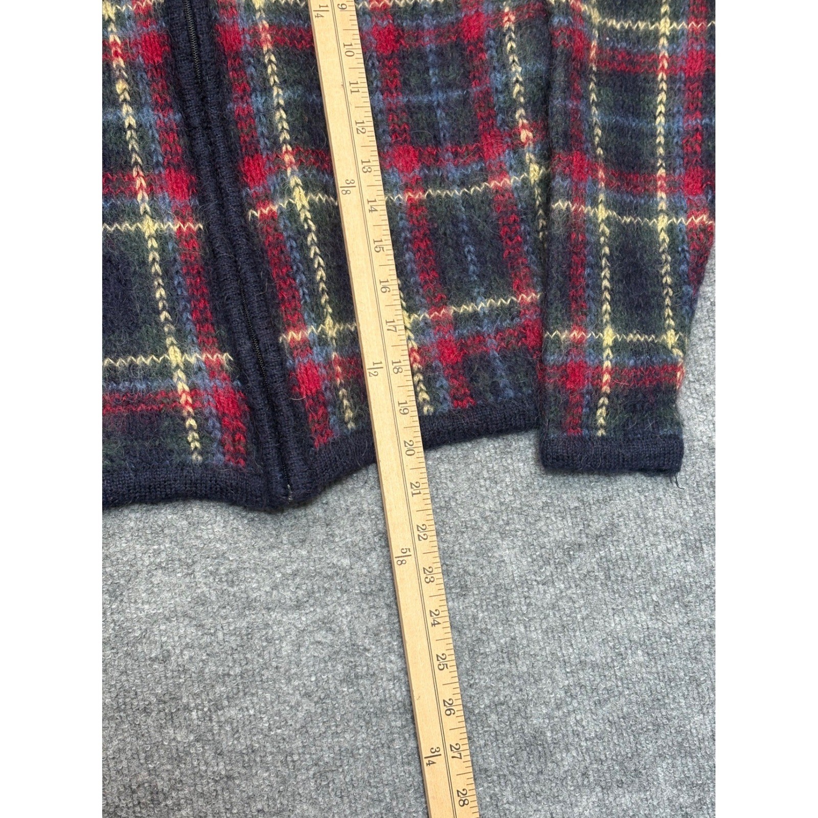 Vintage Paul Harris Design Mohair Blend Plaid Zip Up Cardigan Sweater Medium