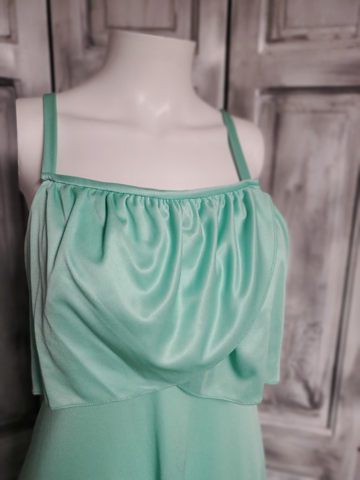 Vtg 70s Sleeveless Ruffle Layer Prom Dress M Maxi Long Bridesmaid Minty Green