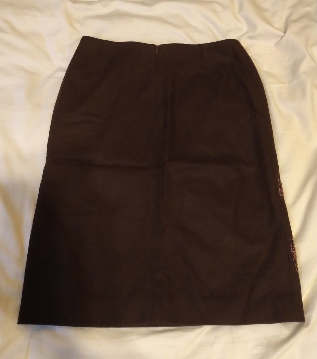 VINTAGE 1990S KAREN MILLEN BURGUNDY WINE BEADED ABOVE-KNEE SKIRT SIZE UK8 US4