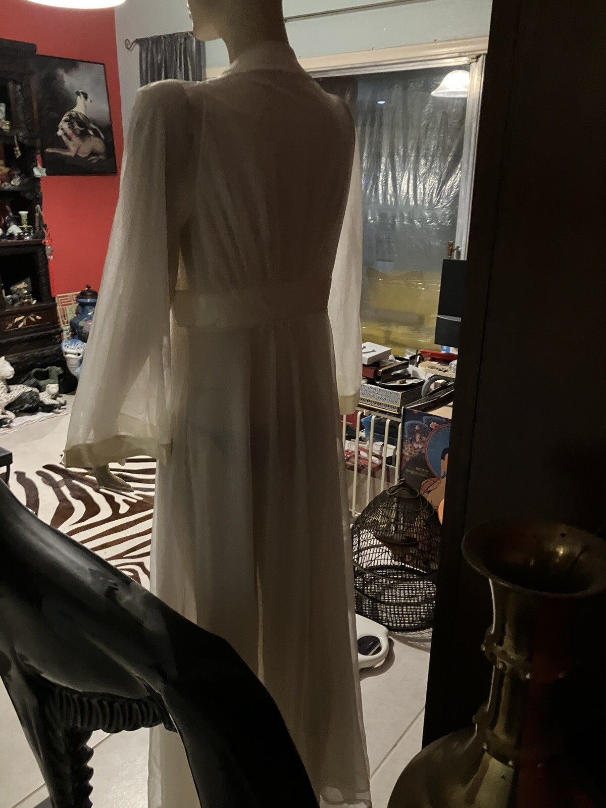 STUNNING Vintage GOSSARD ARTEMIS Cream Nylon Satin Nightgown Peignoir Robe M Set