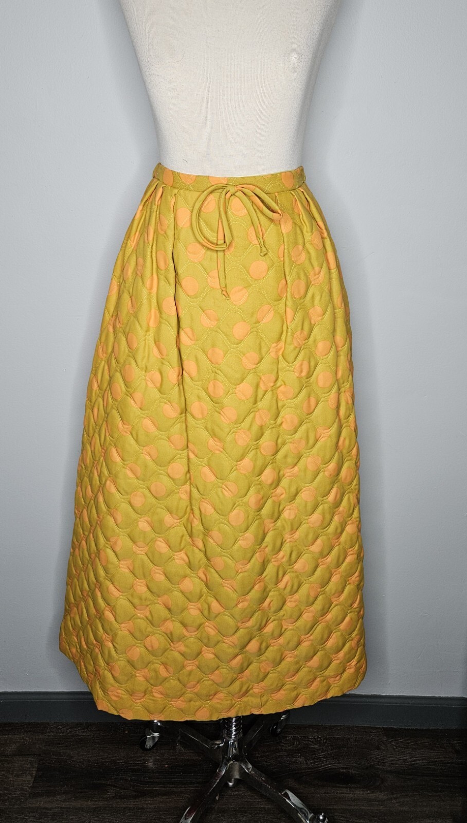 VTG 1970s Alex Colman California Vintage Chartreuse Quilted Maxi Skirt Medium