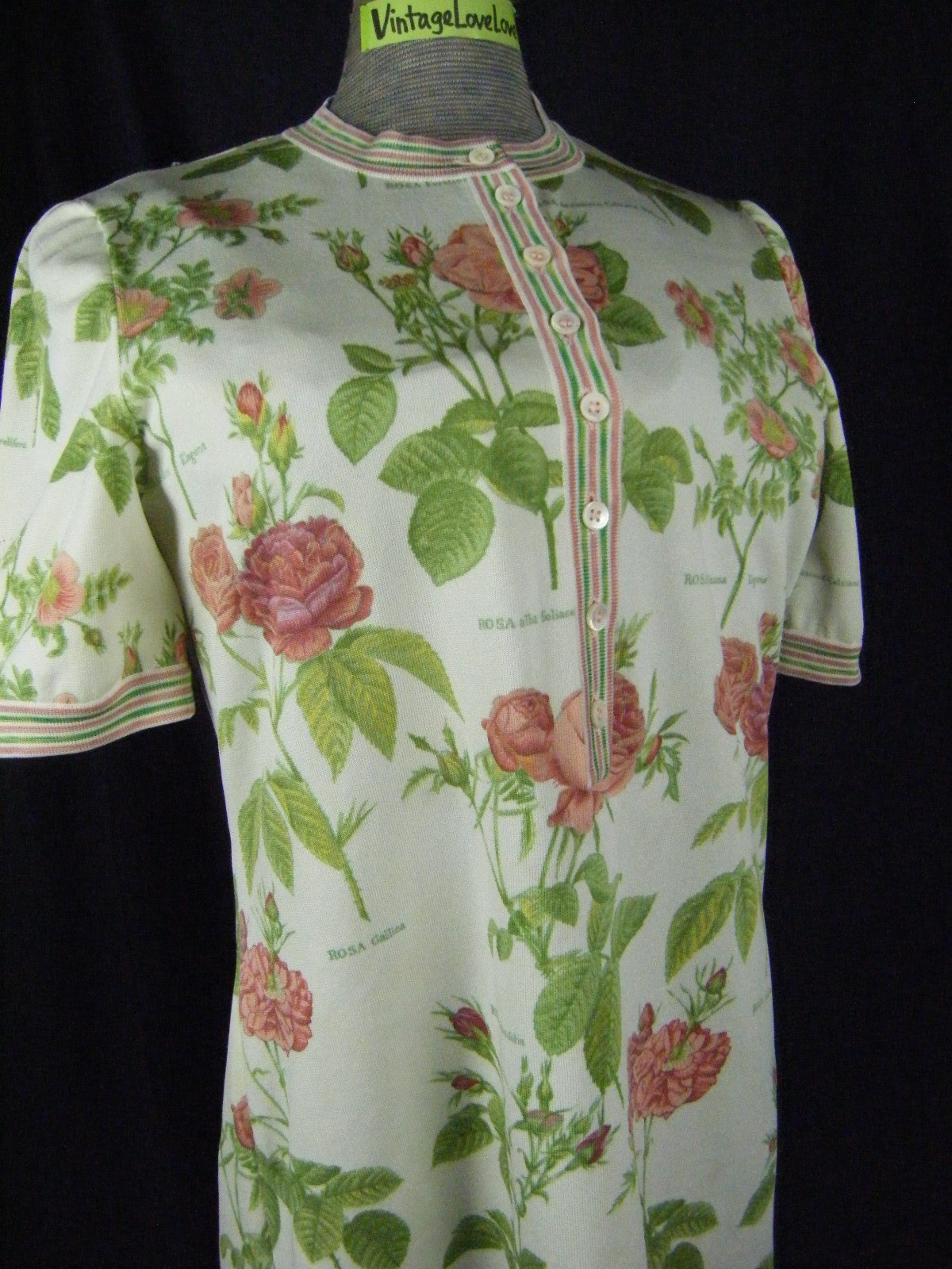 GOLDWORM Vtg 70s Cream Roses Printed Made in Italy Knit Dress-Bust 38/S-M