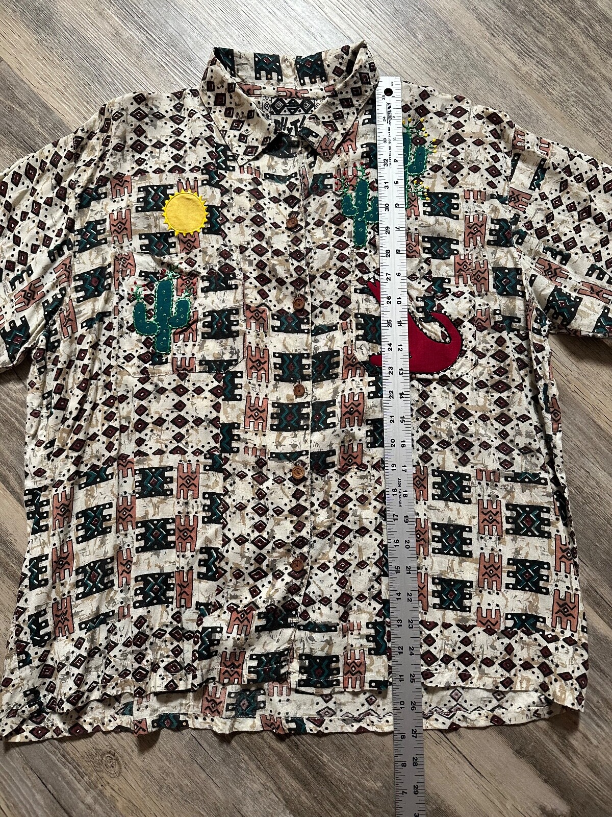 Vtg JouJou Rhythm Button Shirt Native American Embroidery Southwest Large