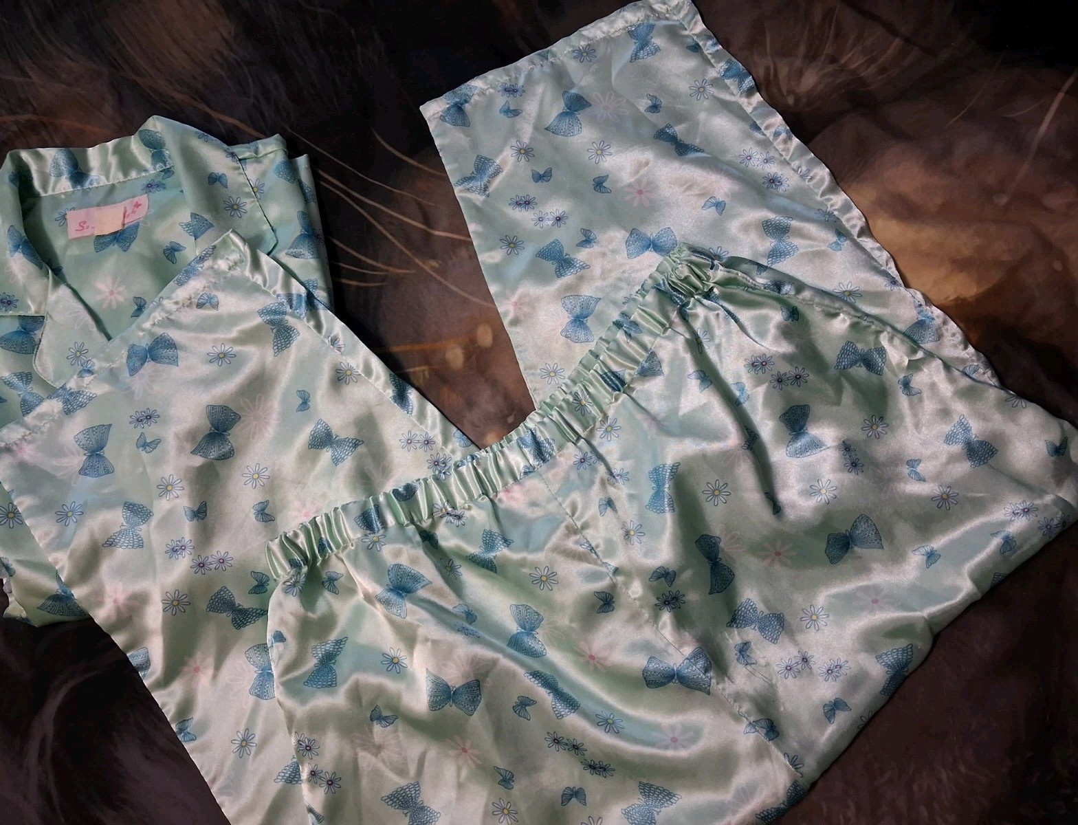 Vintage So Heavenly Pajama Set L Silky Satin Lace Butterfly Lingerie 90sY2K 2000