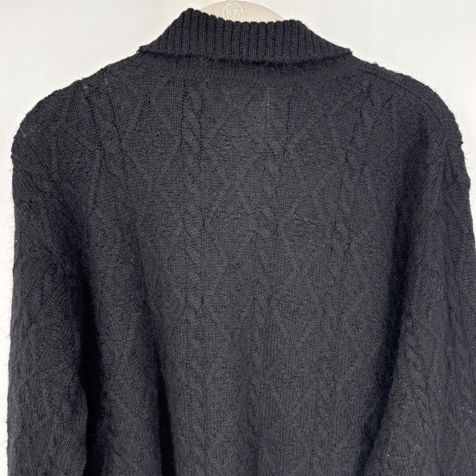 Vintage LL Bean Cardigan Alpaca Wool Cable Knit Button Front Textured Black M
