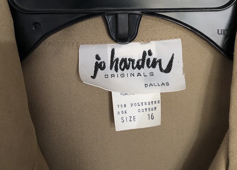 Vintage Jo Hardin Originals Dallas Khaki Tan Belted Jacket Top Shirt Sz 16 Tags