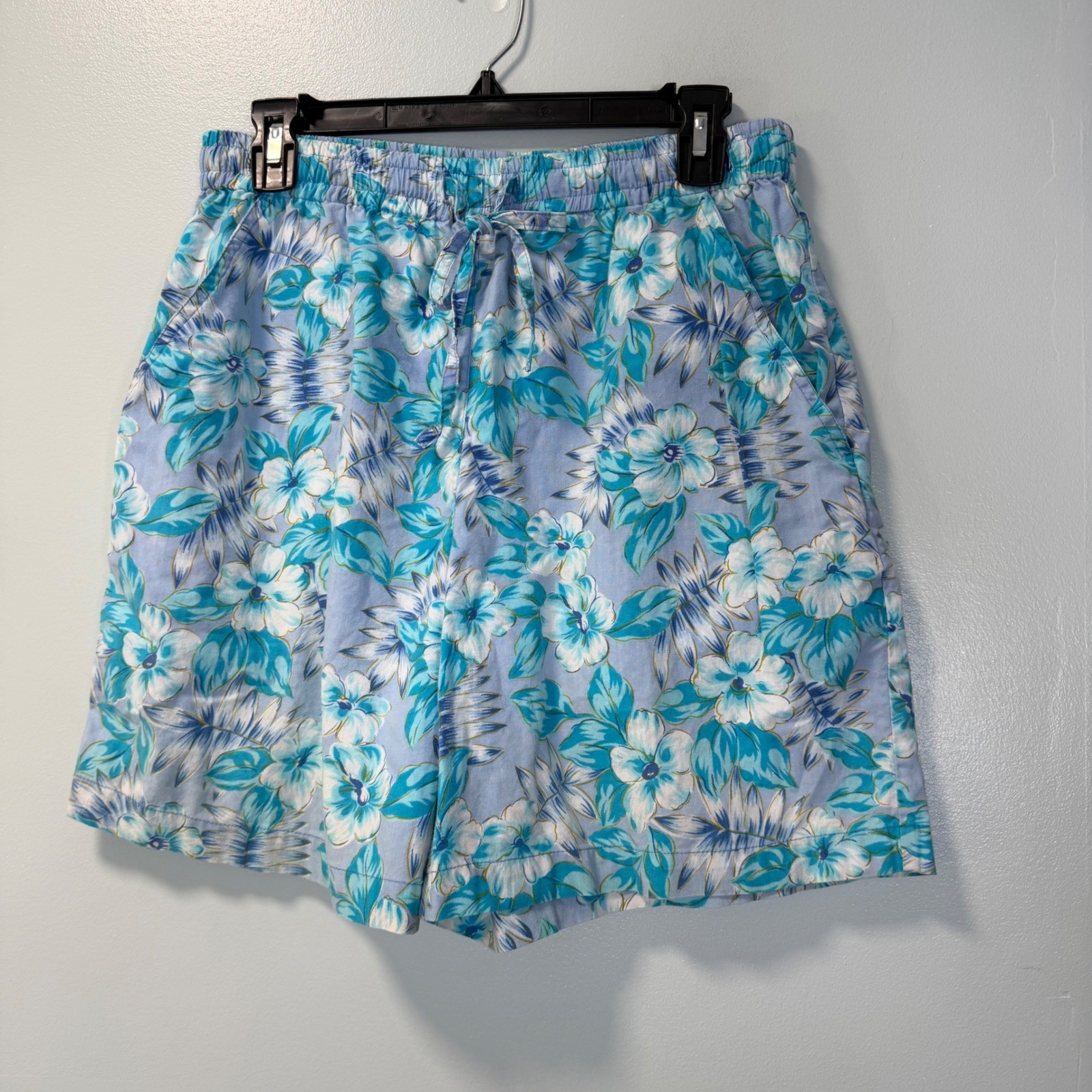 Vintage Erika & Co Blue Floral Cotton Two Piece Short Set Small Tropical Summer