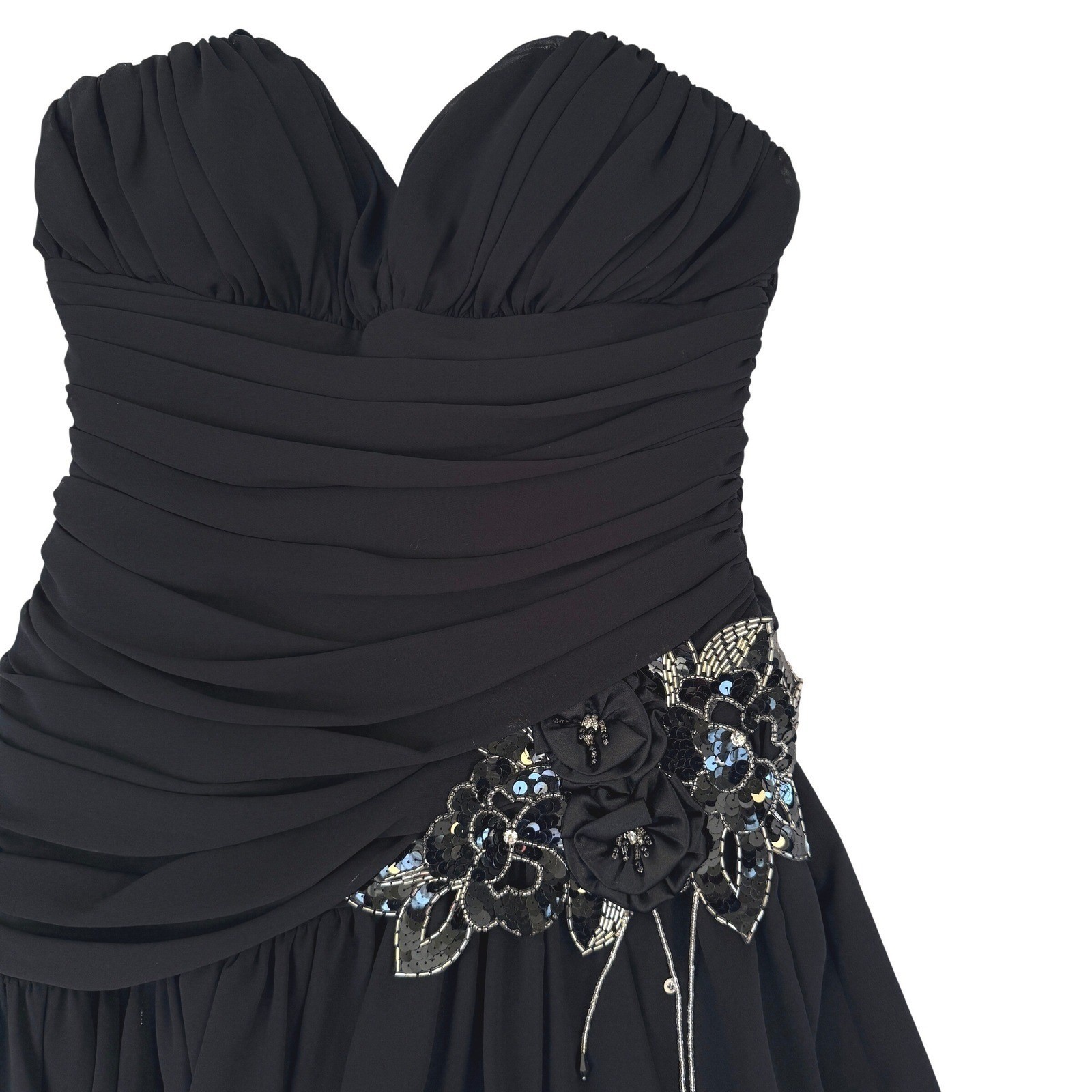 Vintage Elitra Casadei Black Ruched Beaded Sequin Cocktail Dress Sz 8 Hong Kong