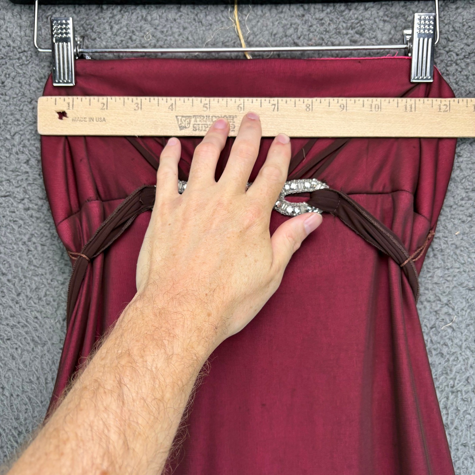 Roberta Vintage Y2K Strapless Rhinestone Evening Gown Burgundy Maroon Small