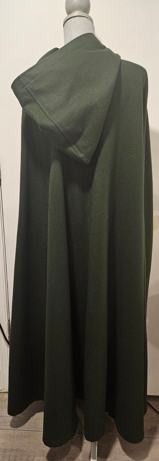 Aunt Abigail’s Attic Medium Dark Green Wool Full Length Cape Hooded Vintage 80’s