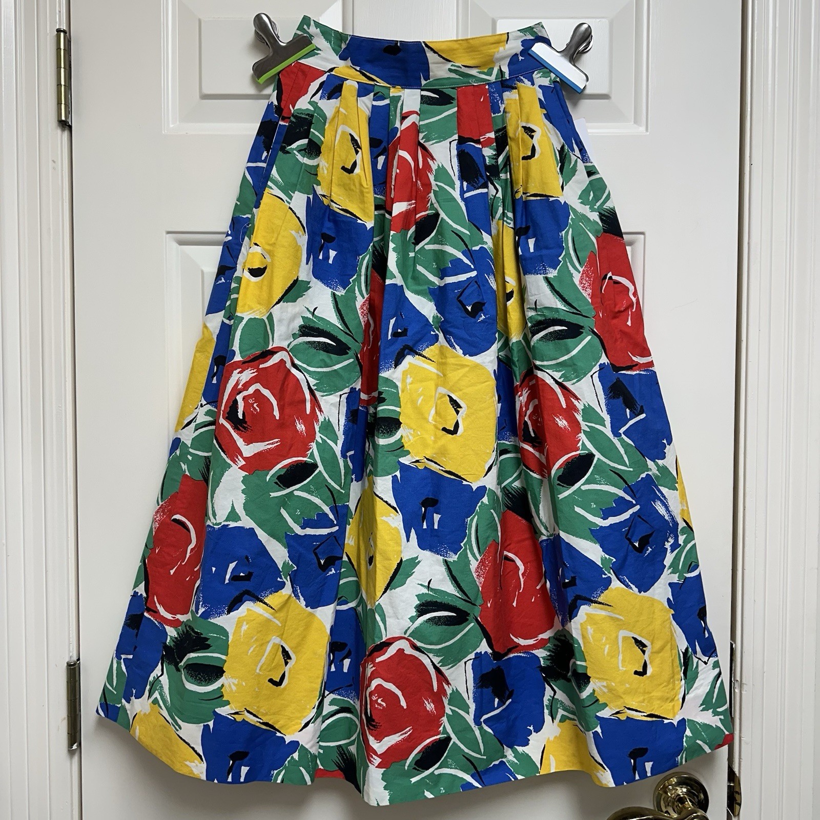 Vtg Bay Country Classics 100% Cotton Pleated Skirt Floral Tradwife Artsy POCKETS