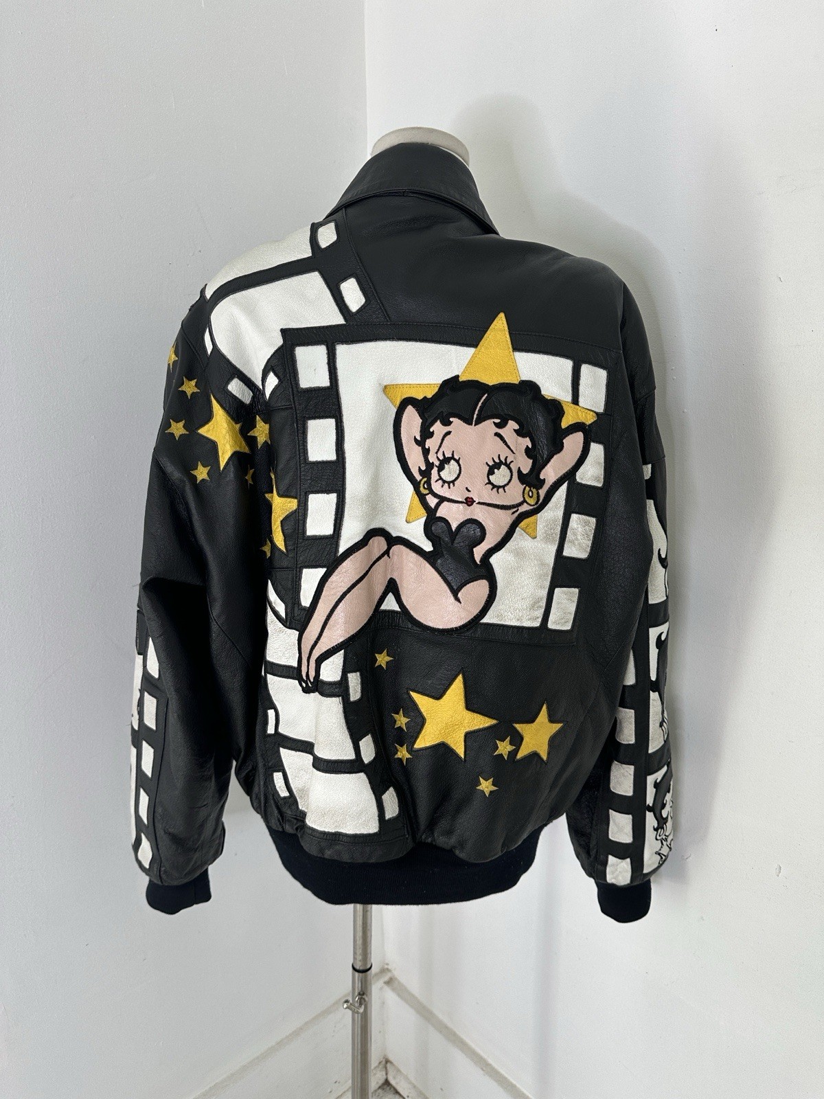 Vintage Betty Boop 90s Leather Movie Reel Bomber Jacket Oversize Medium