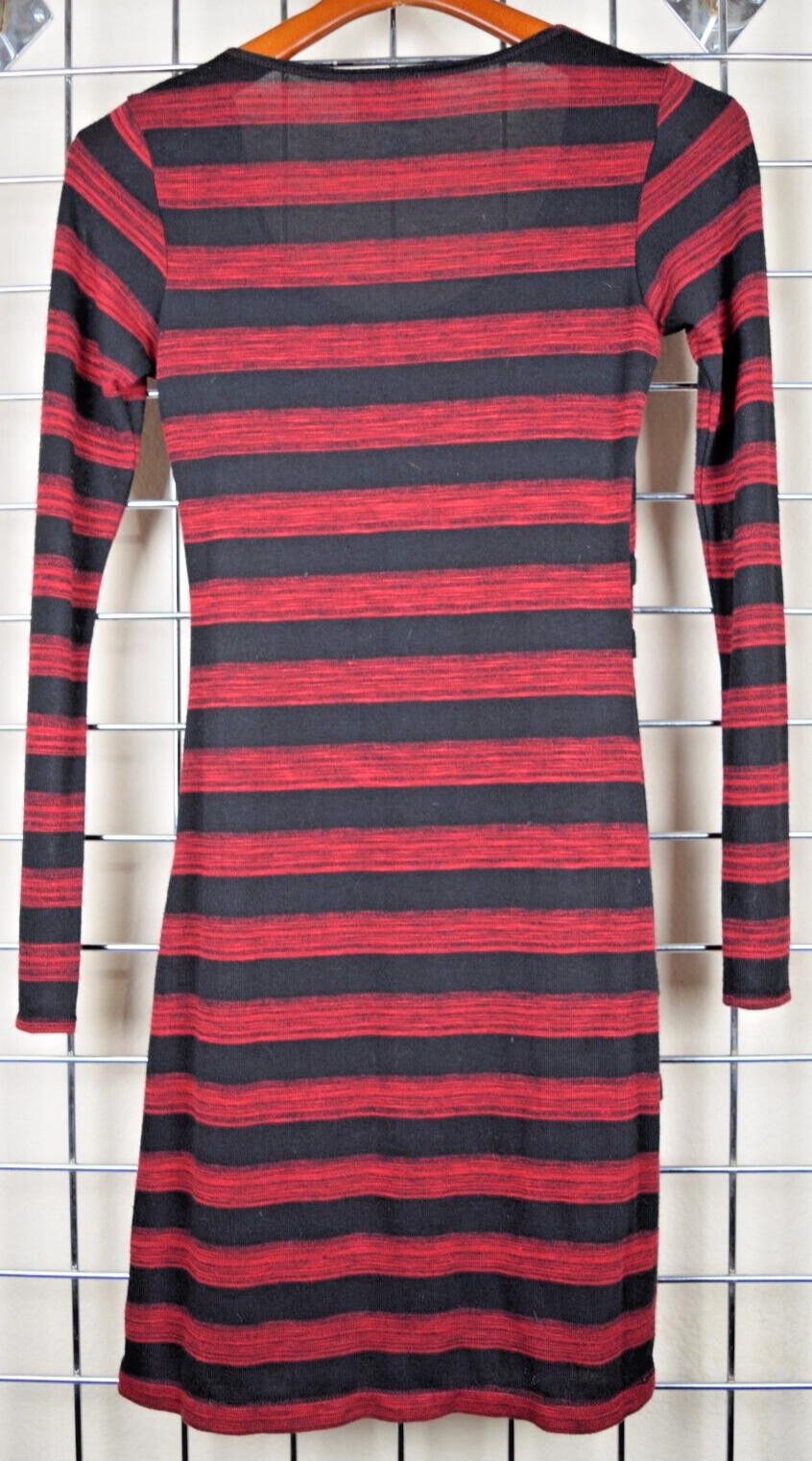 Vintage Mini Dress MSSP Size XS 90s Black Red Striped Bandage Style Soft Stretch