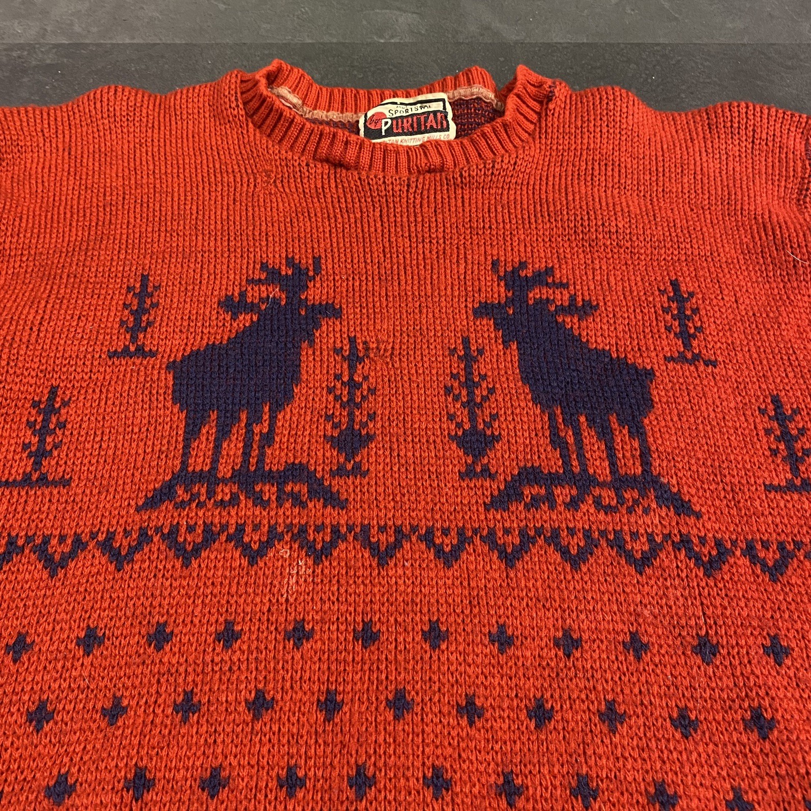 Vintage 1950s Puritan Nordic Reindeer Deer Wool Pullover Sweater Novelty S