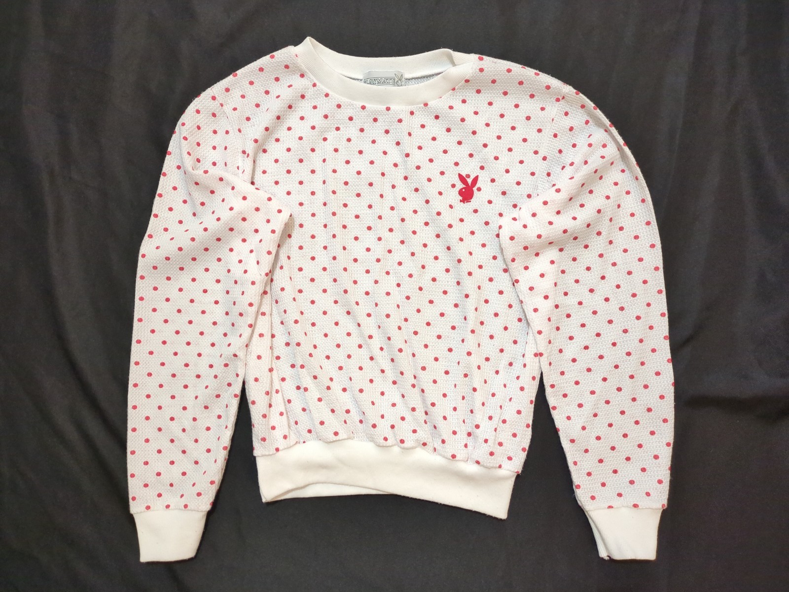 Vintage 80s Playboy Playmate Brand Red Polka Dot Waffle Long Sleeve Top