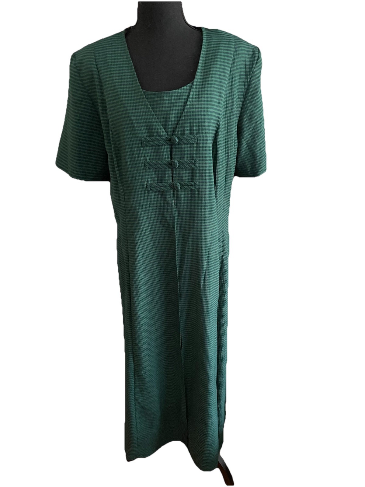 Fashion Bug Vintage 90s Green Gingham Midi Dress Womens 16 Office Wear To Work