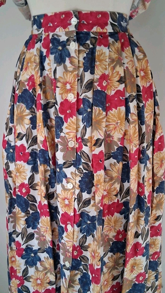 VTG Dockers 2Pc Pleated Skirt Button Up Top Floral Dress Outfit Size Small/XS