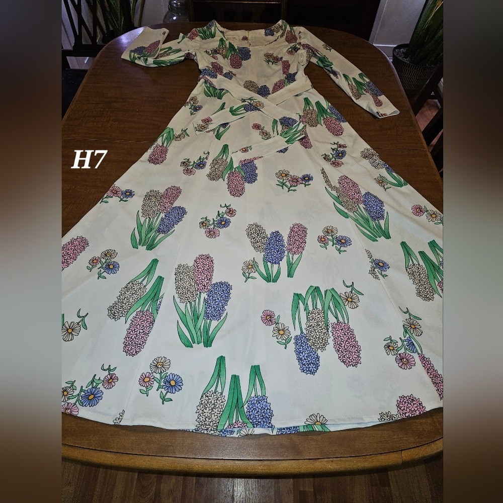 Vntg 60s 70s Serbin Of Florida Muriel Ryan Long Dress Gown Caftan Floral M L H7