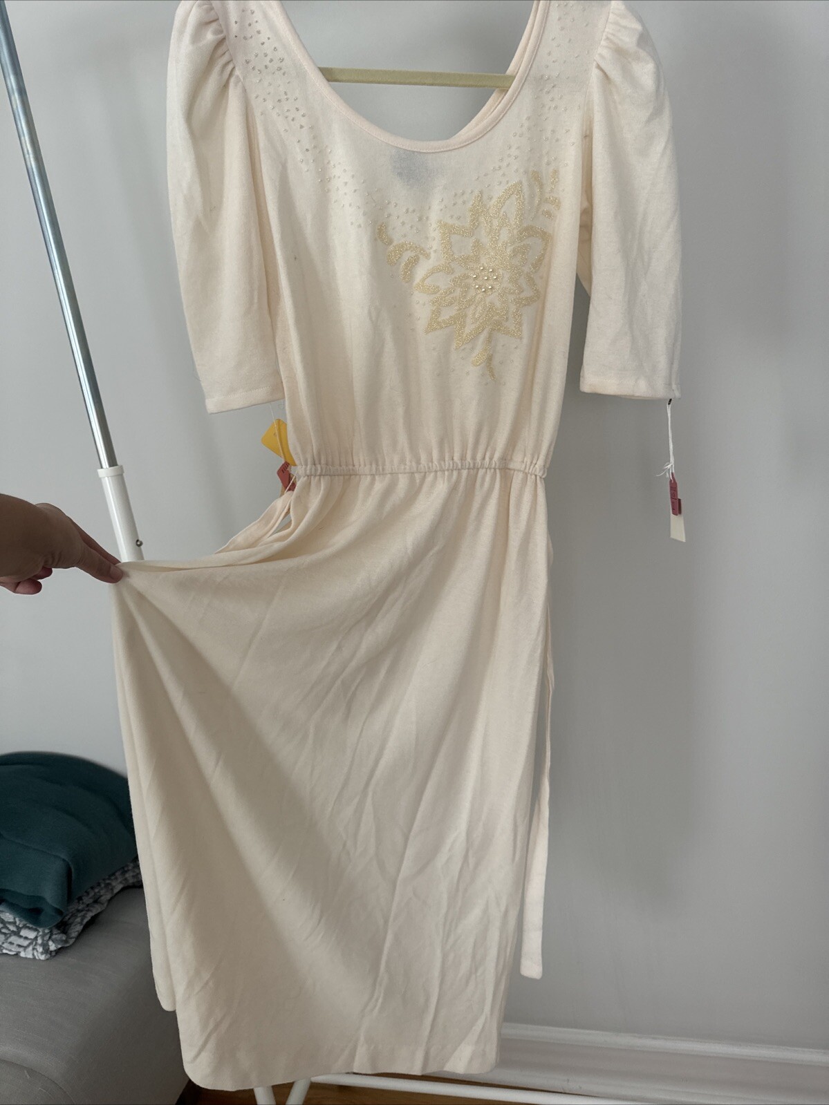 VTG 70s 80s We3Ltd Cream Dress With Beading – Evening Wedding Fall Winter