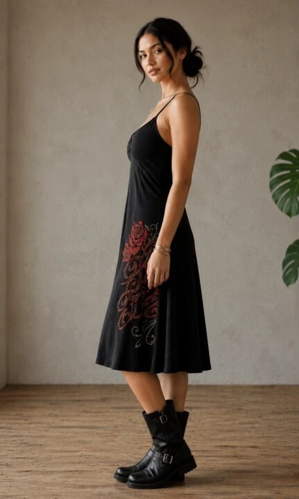 Y2K Harley-Davidson Black Label Halter Dress Rhinestone Rose Graphic Moto Sz M
